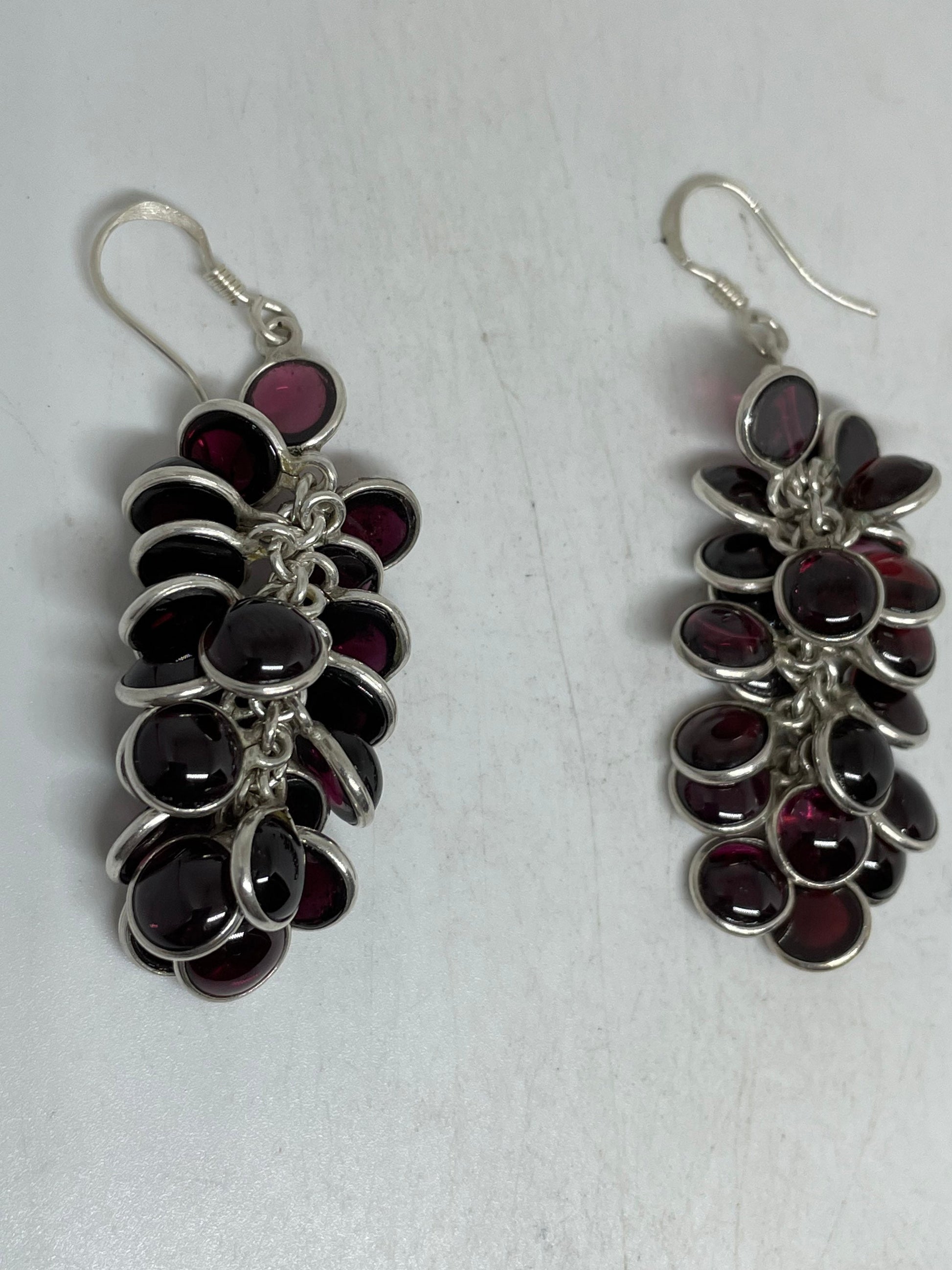 Vintage Bohemian Red Garnet Earrings Golden 925 Sterling Silver Dangle