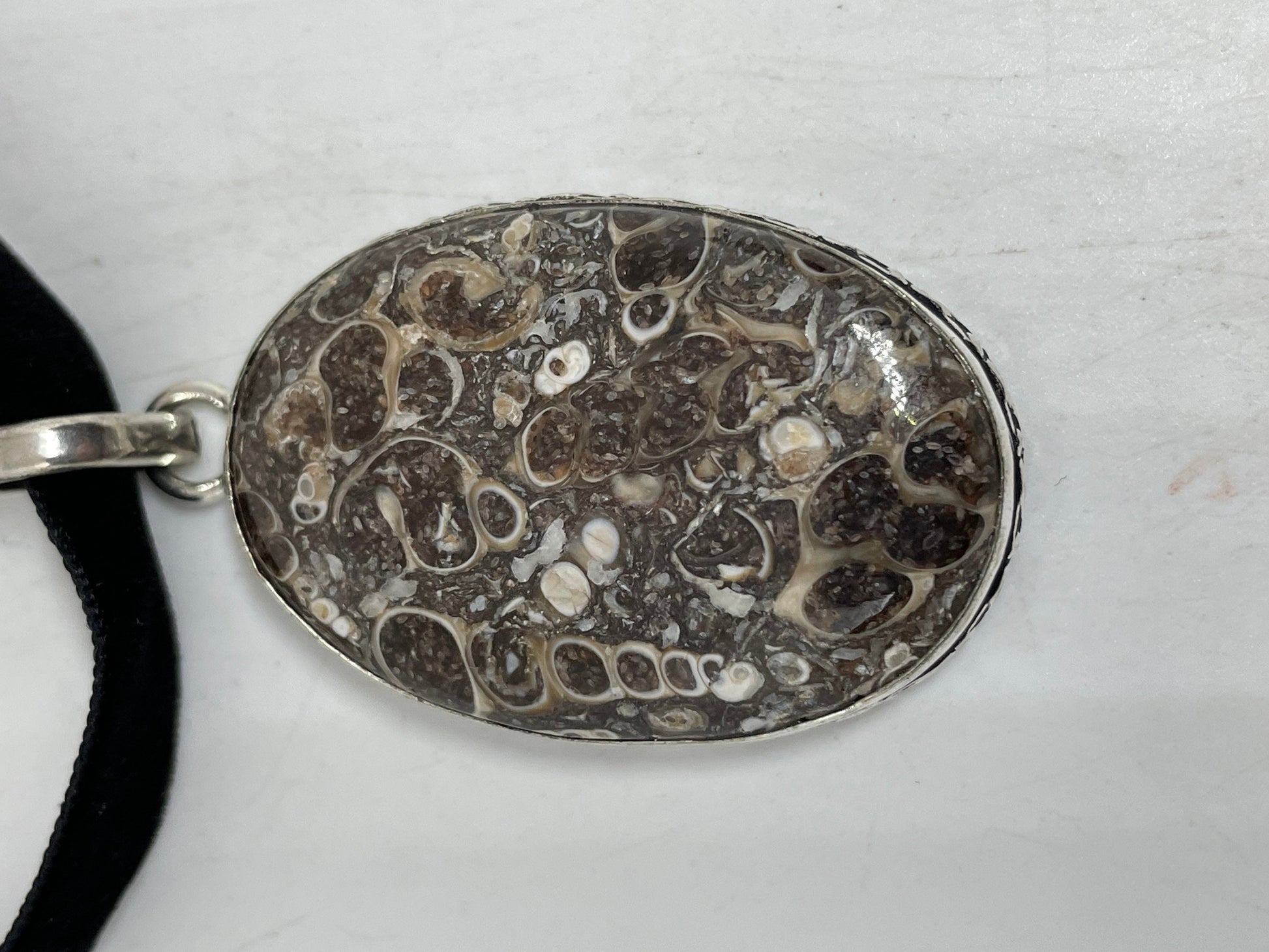 Vintage Fossil Agate Silver Finish Necklace