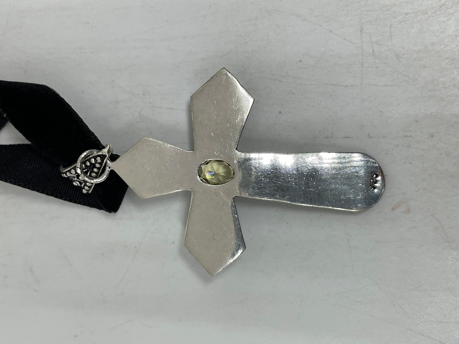 Vintage Handmade Bronze Silver Golden Citrine cross Pendant