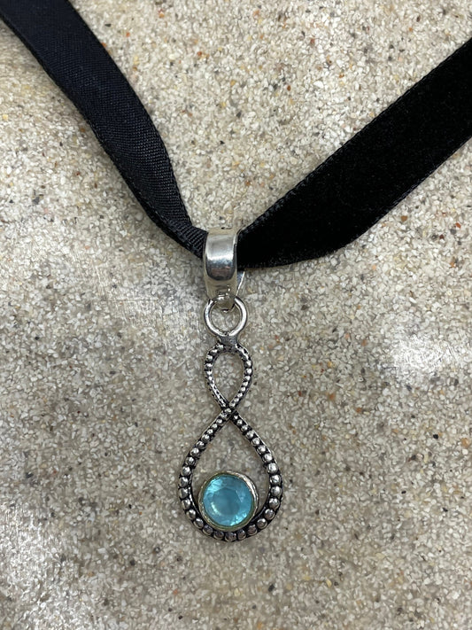 Vintage Blue Topaz Silver Choker Necklace Pendant