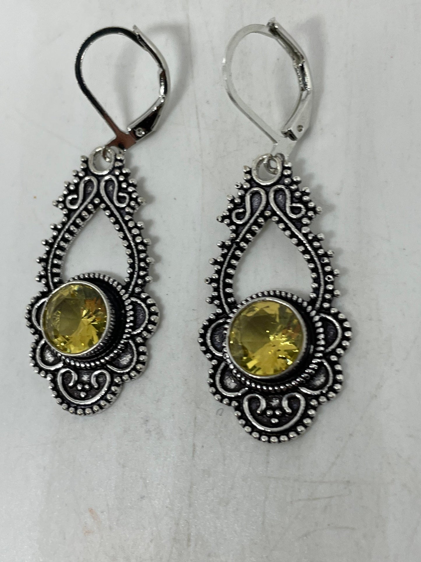 Vintage Citrine Earrings 925 Sterling Silver Deco Dangles