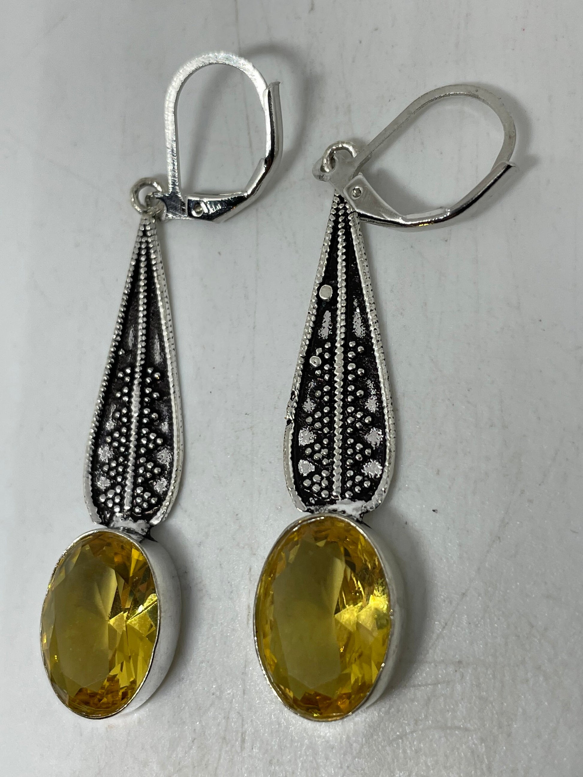 Vintage Citrine Earrings 925 Sterling Silver Deco Dangles