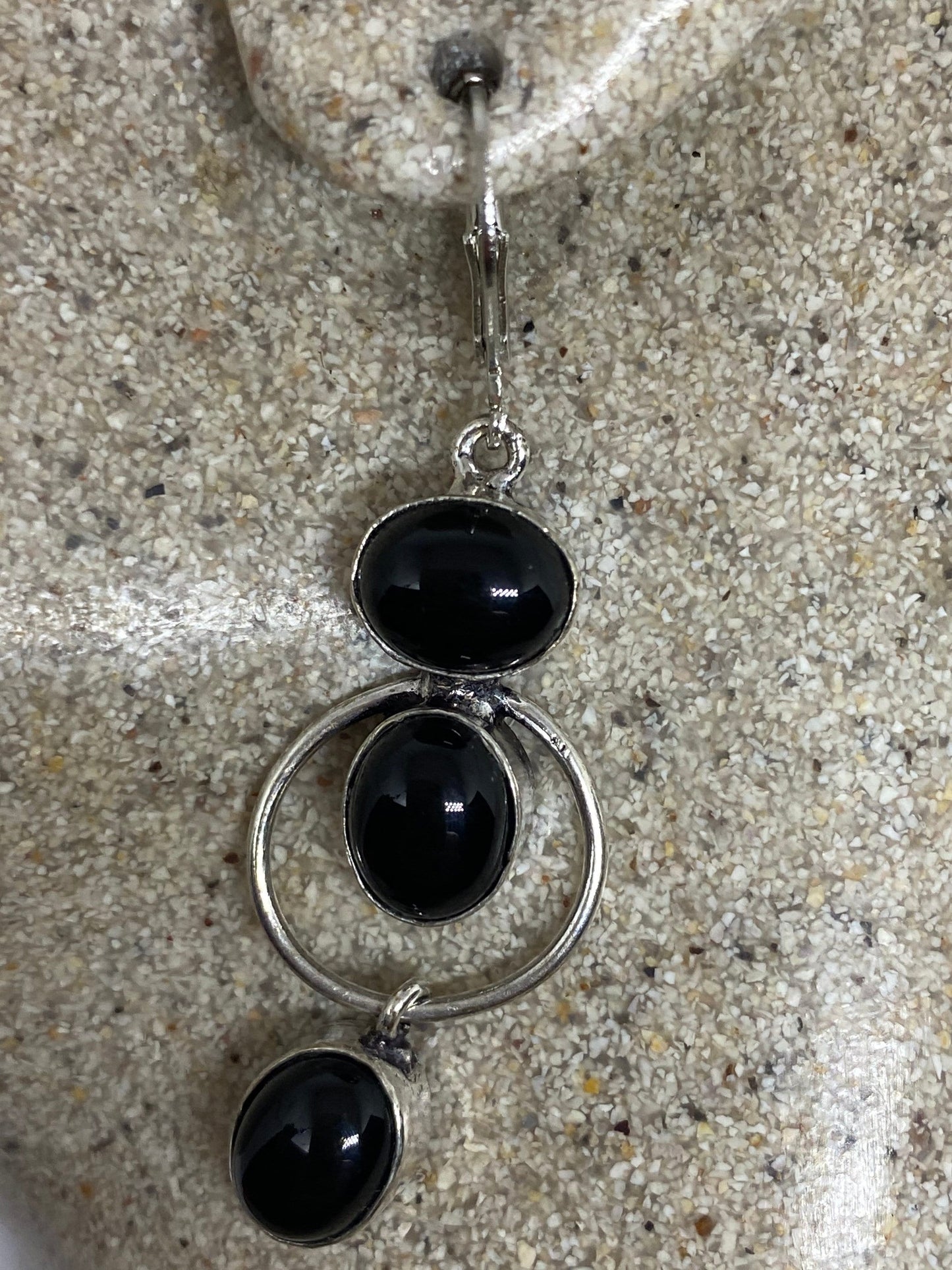 Antique Vintage Black Onyx 925 Silver Dangle LeverBack Earrings