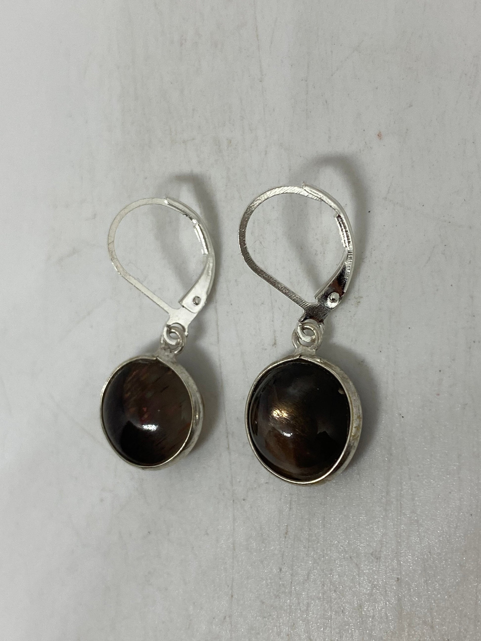 Antique Vintage Black Onyx 925 Silver Dangle LeverBack Earrings