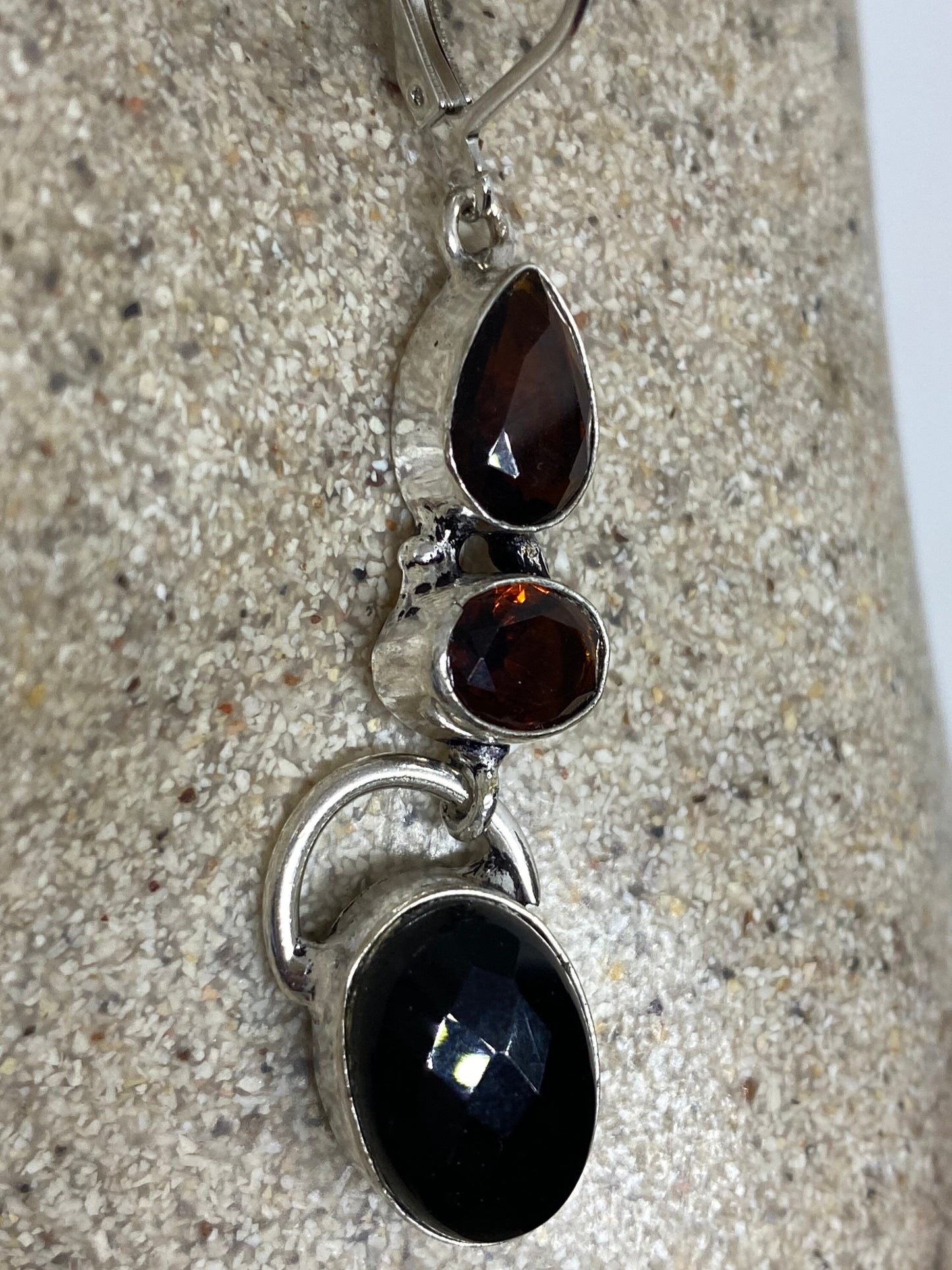 Antique Vintage Black Onyx 925 Silver Dangle LeverBack Earrings