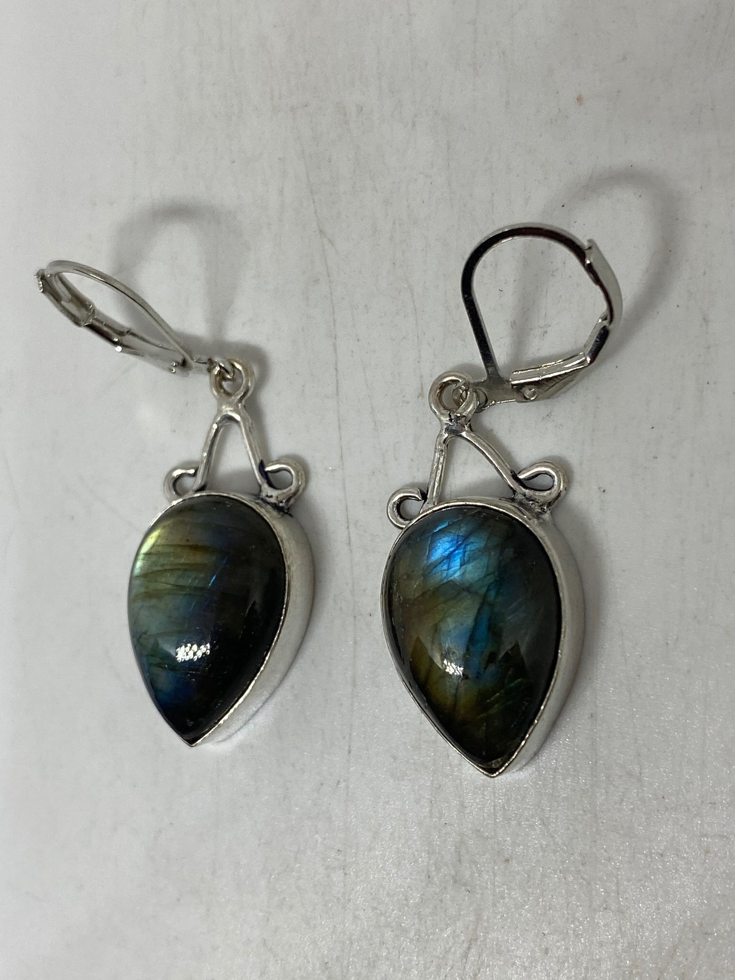 Vintage Labradorite Silver Dangle Earrings