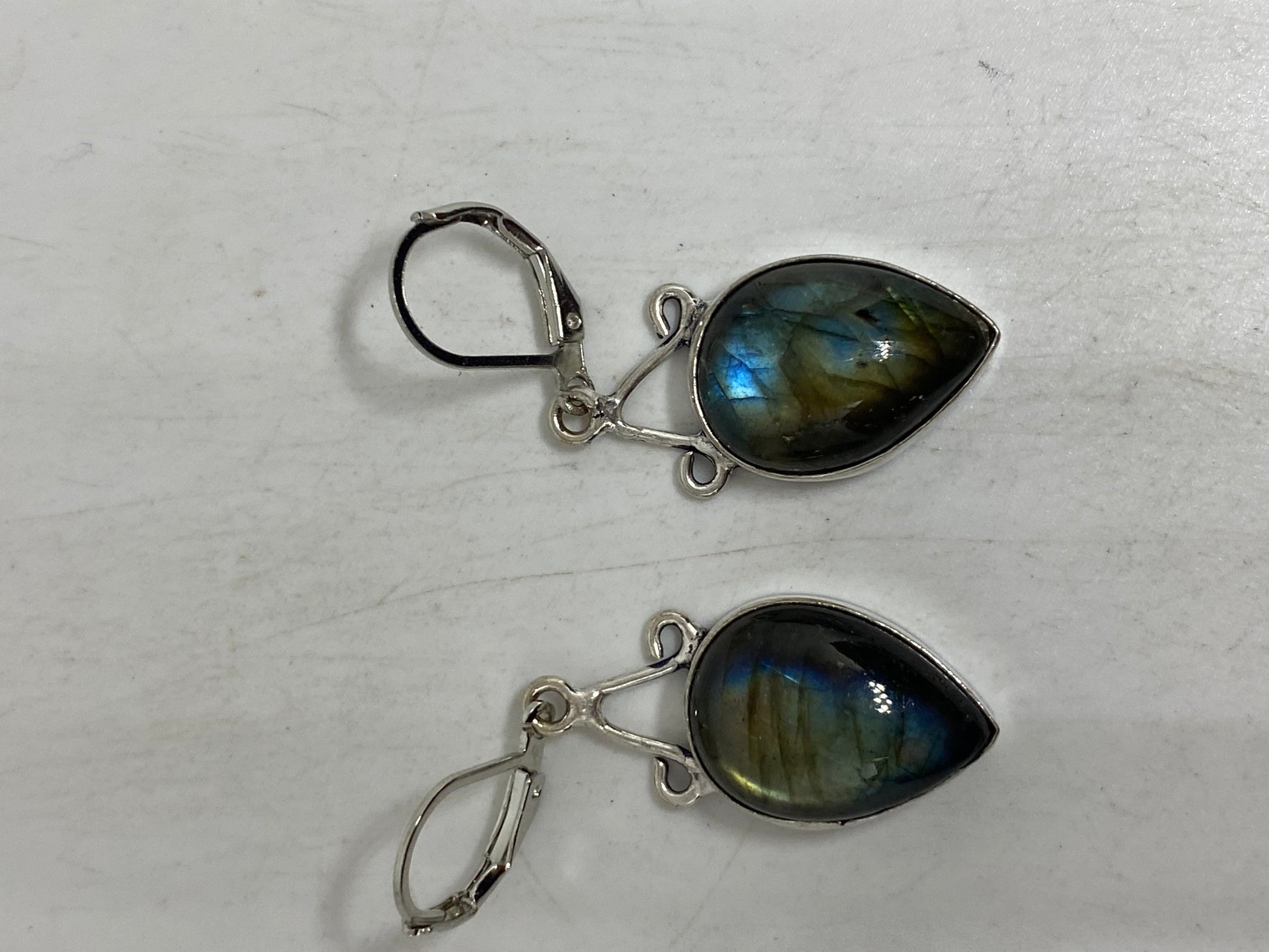 Vintage Labradorite Silver Dangle Earrings