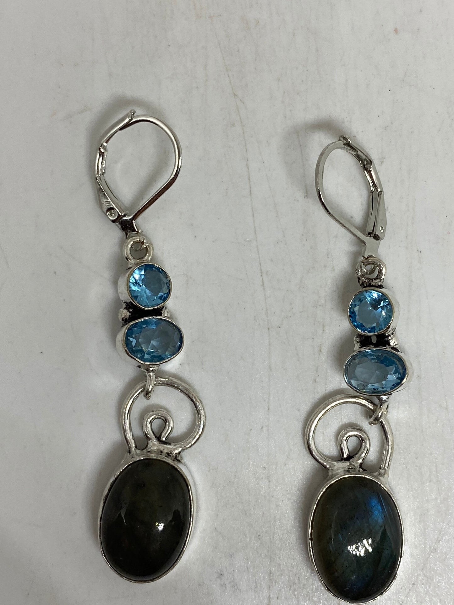 Vintage Labradorite Silver Dangle Earrings