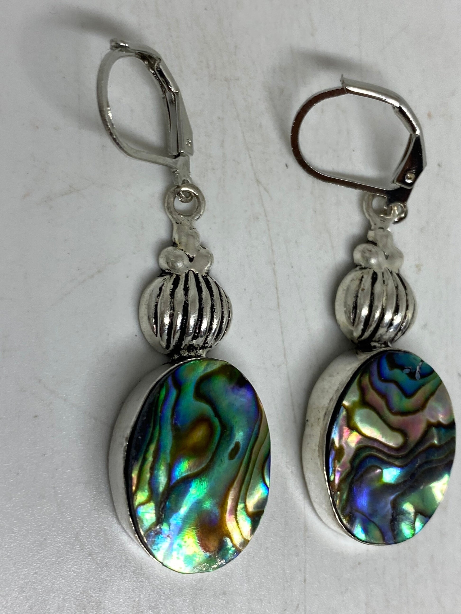 Vintage Handmade Silver Rainbow Abalone Earrings