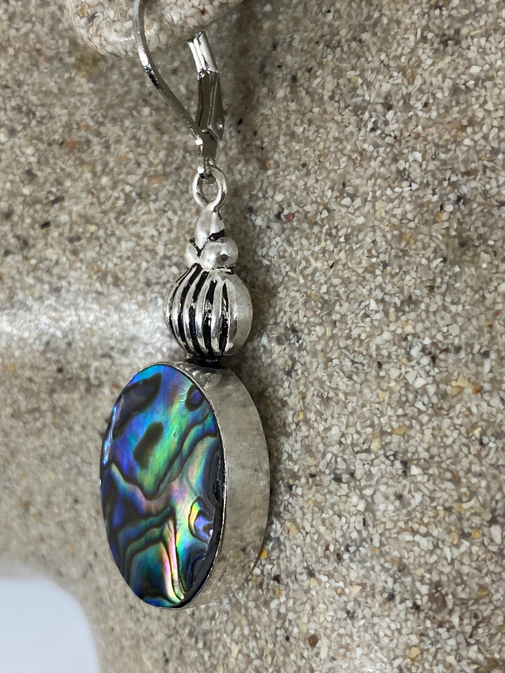 Vintage Handmade Silver Rainbow Abalone Earrings