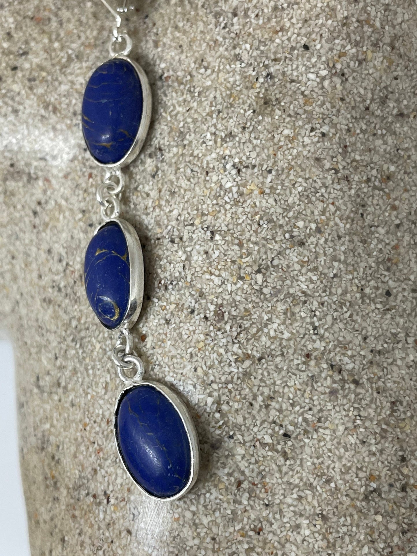 Vintage Blue Lapis Lazuli Earrings Silver Dangle