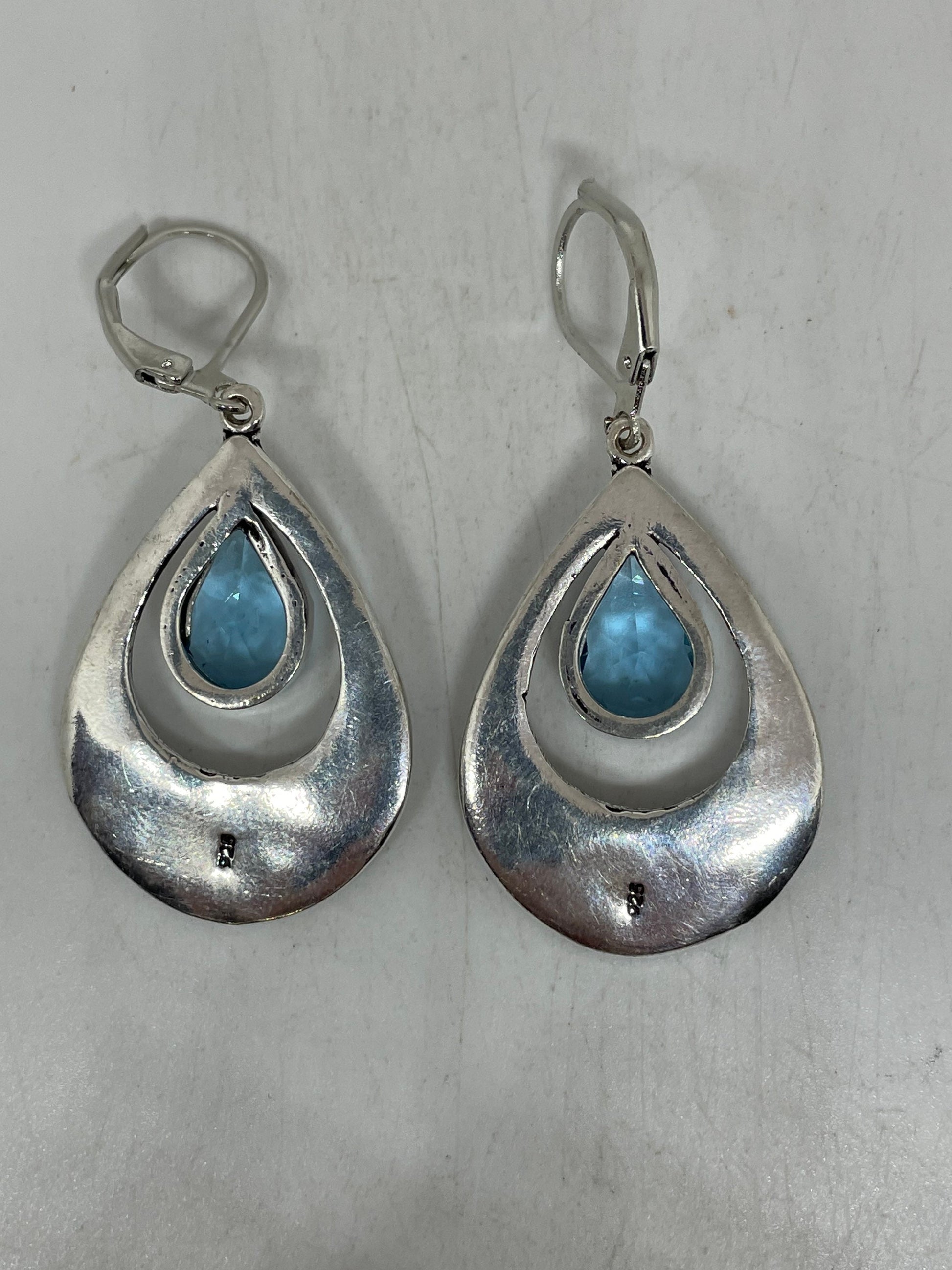 Vintage Genuine Blue Topaz 925 Sterling Silver Lever Back Earrings