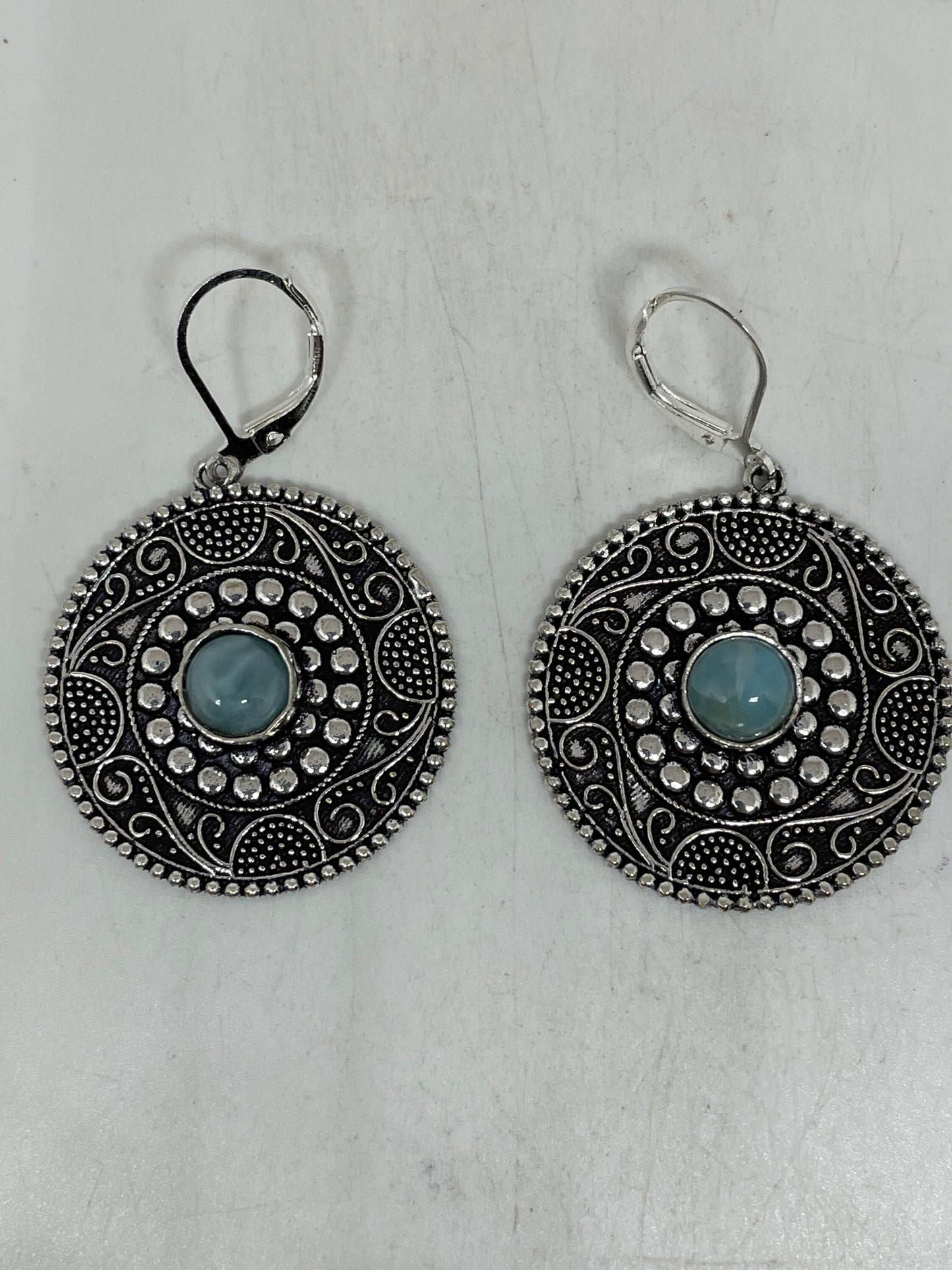 Vintage Sterling Silver Blue Turquoise Larimar Earrings