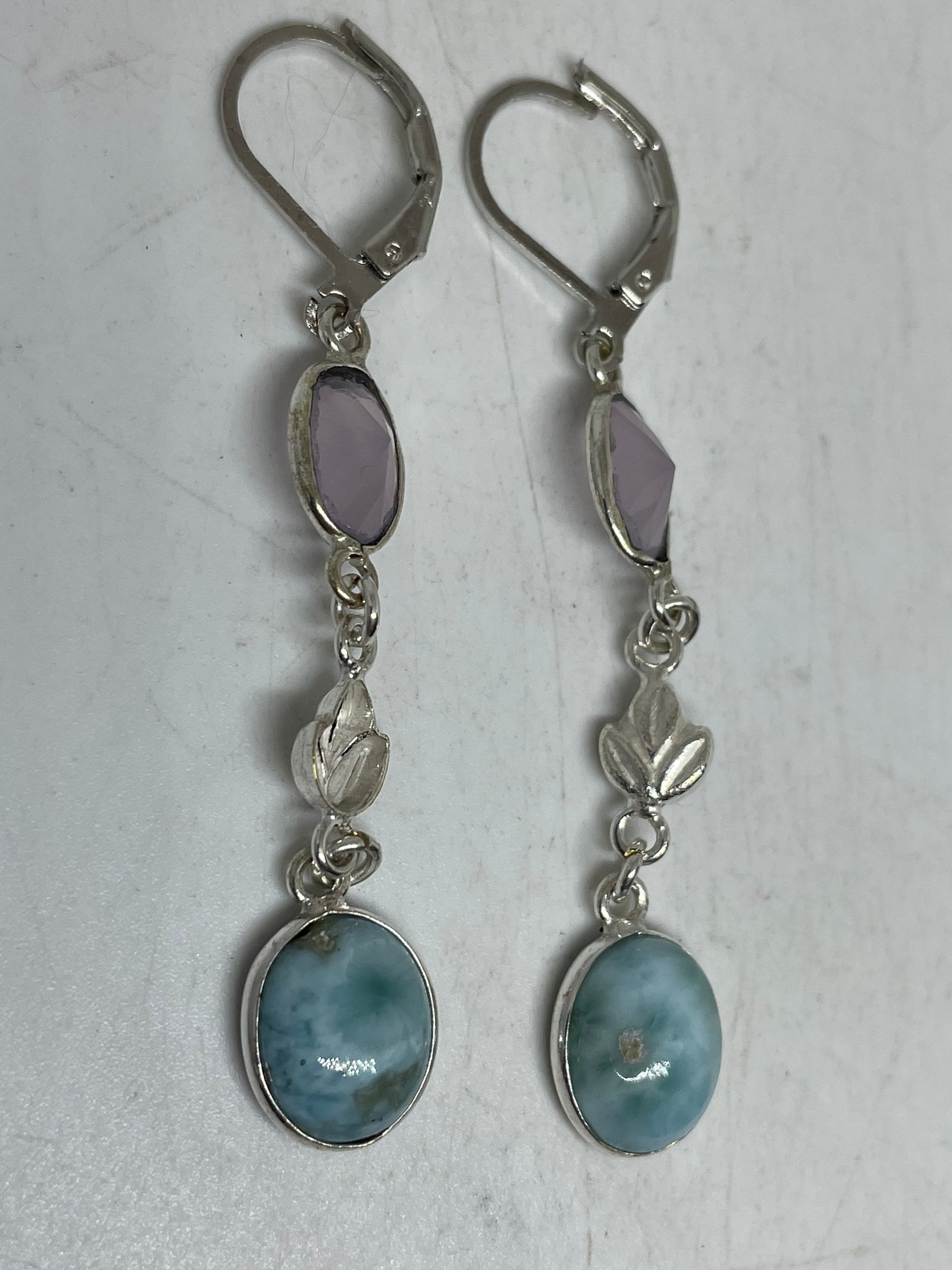 Vintage Sterling Silver Blue Turquoise Larimar Earrings