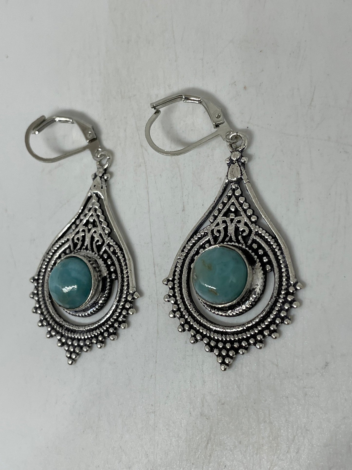 Vintage Sterling Silver Blue Turquoise Amazonite Earrings