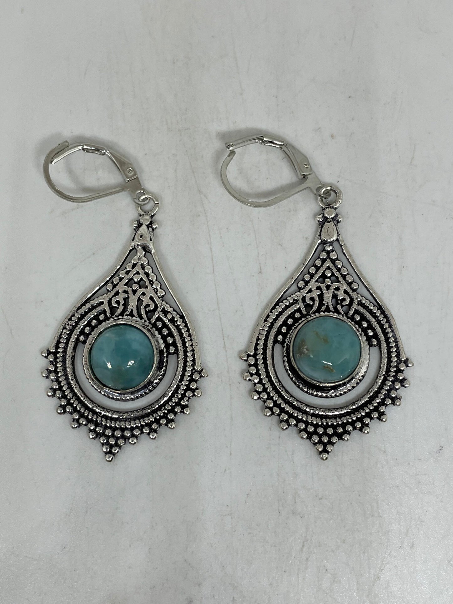 Vintage Sterling Silver Blue Turquoise Amazonite Earrings