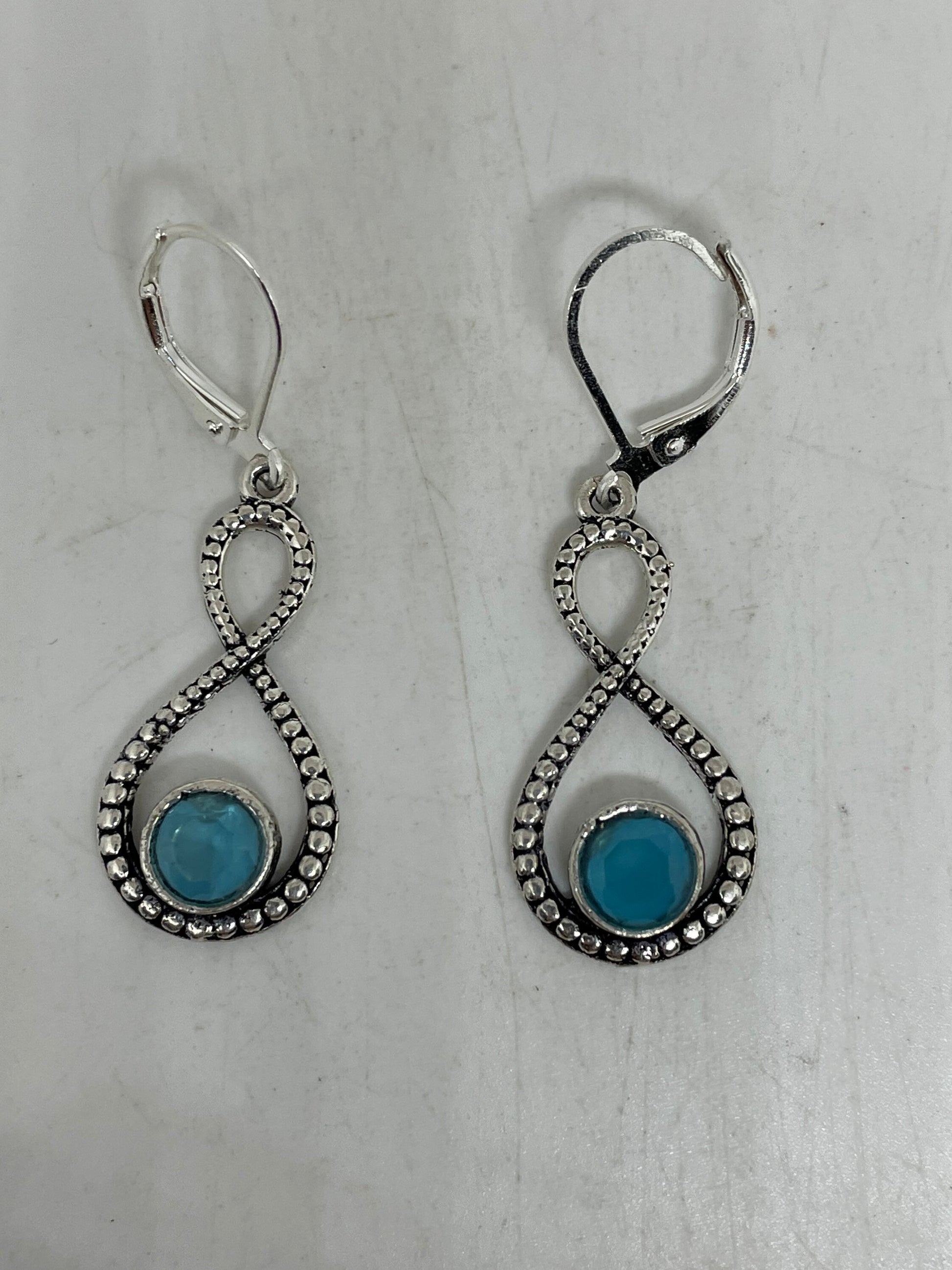 Vintage Blue Chalcedony Earrings Silver Dangle