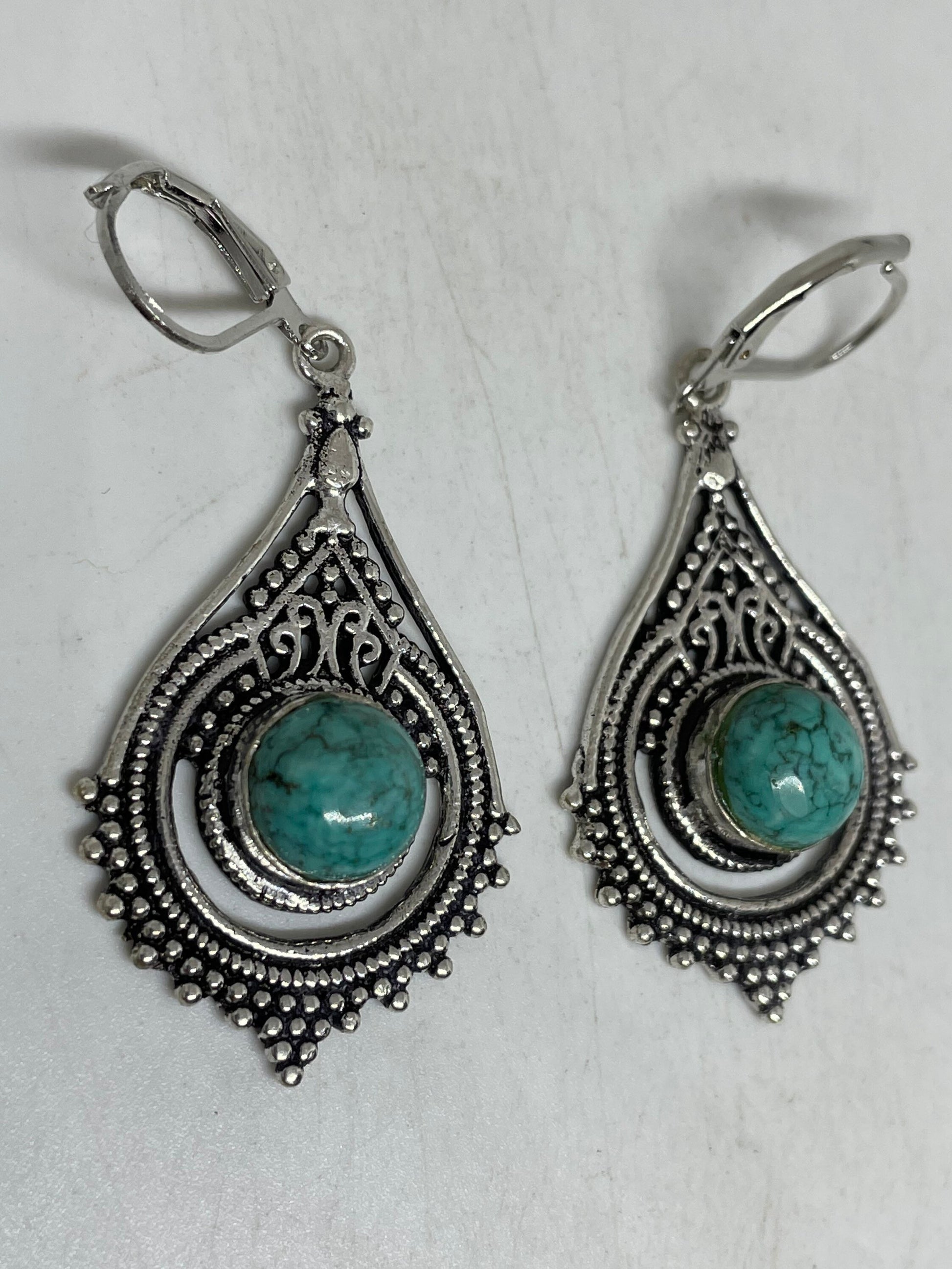 Vintage Sterling Silver Blue Turquoise Howlite Earrings