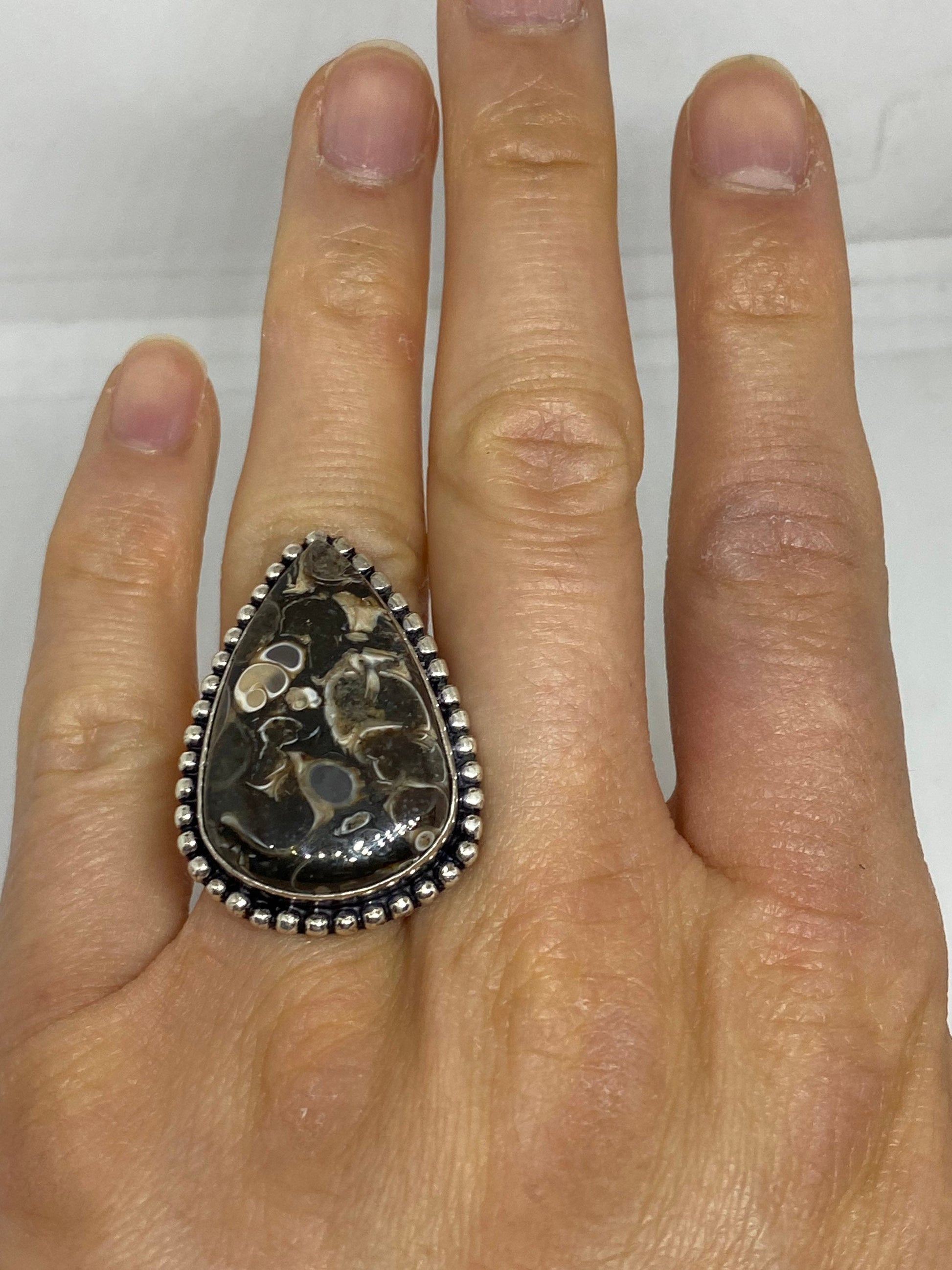 Vintage Brown Fossil agate Cocktail Ring