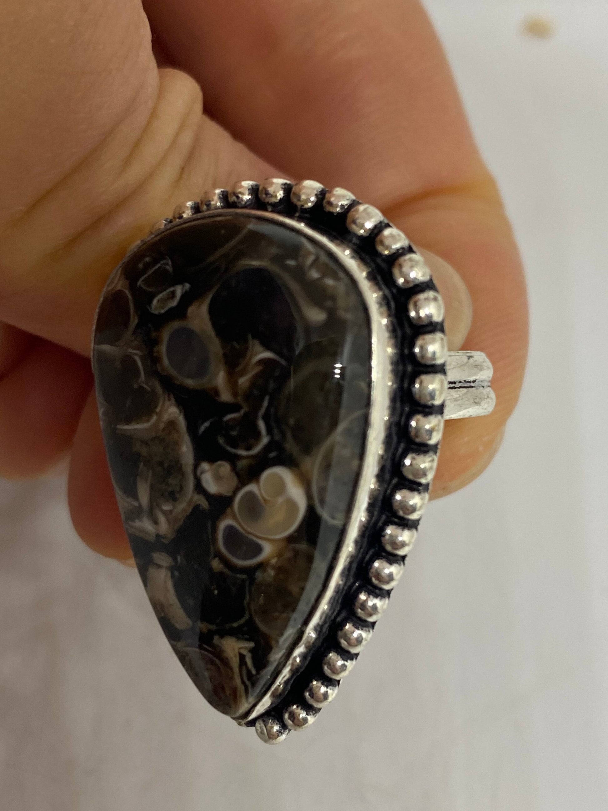 Vintage Brown Fossil agate Cocktail Ring