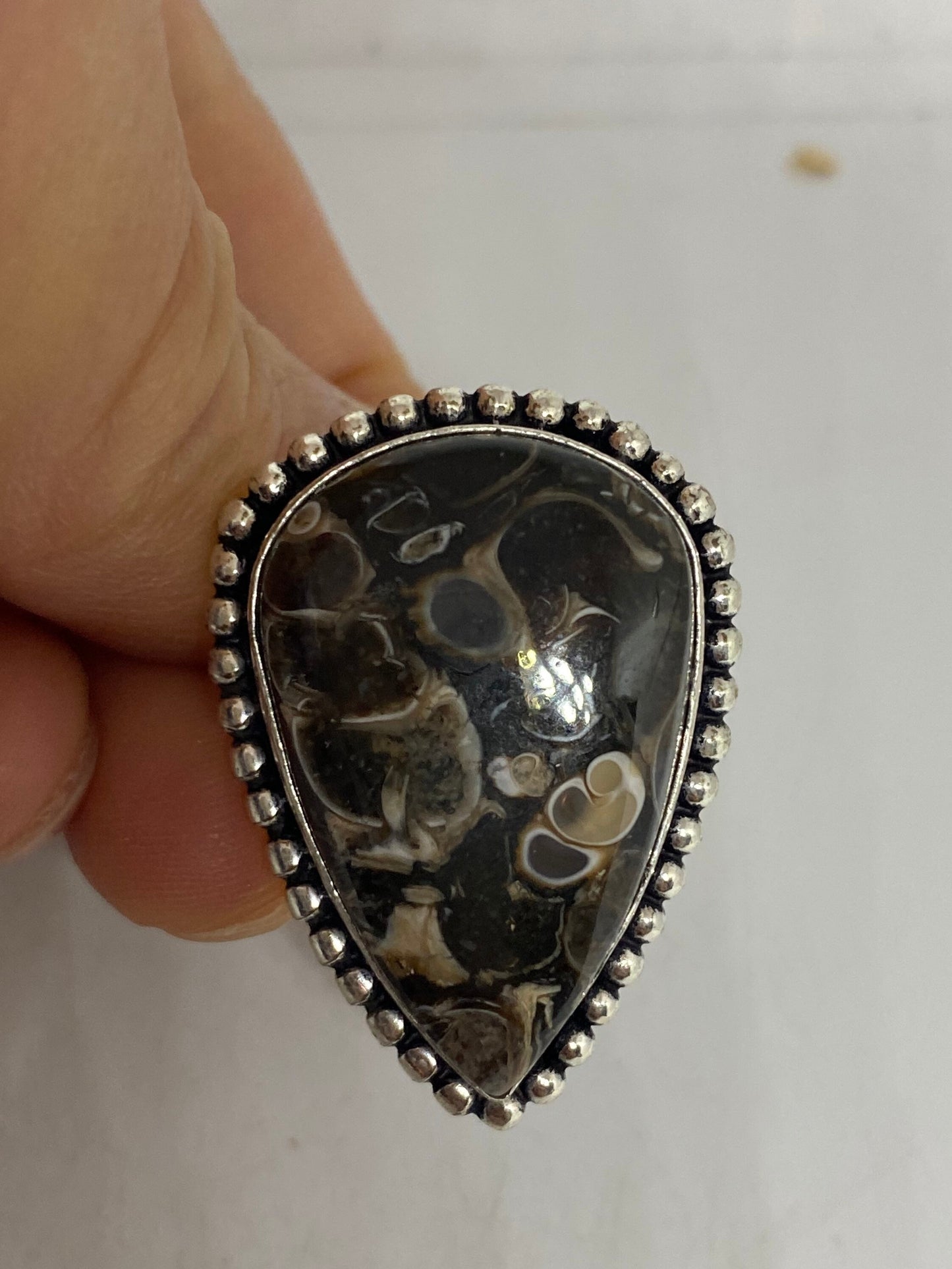 Vintage Brown Fossil agate Cocktail Ring