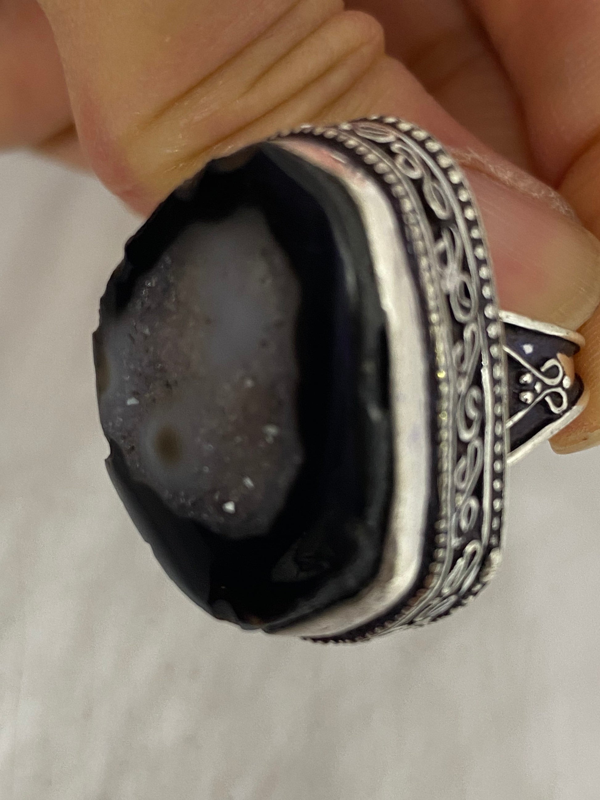 Vintage Gray Genuine Chalcedony Rose Crystal Ring