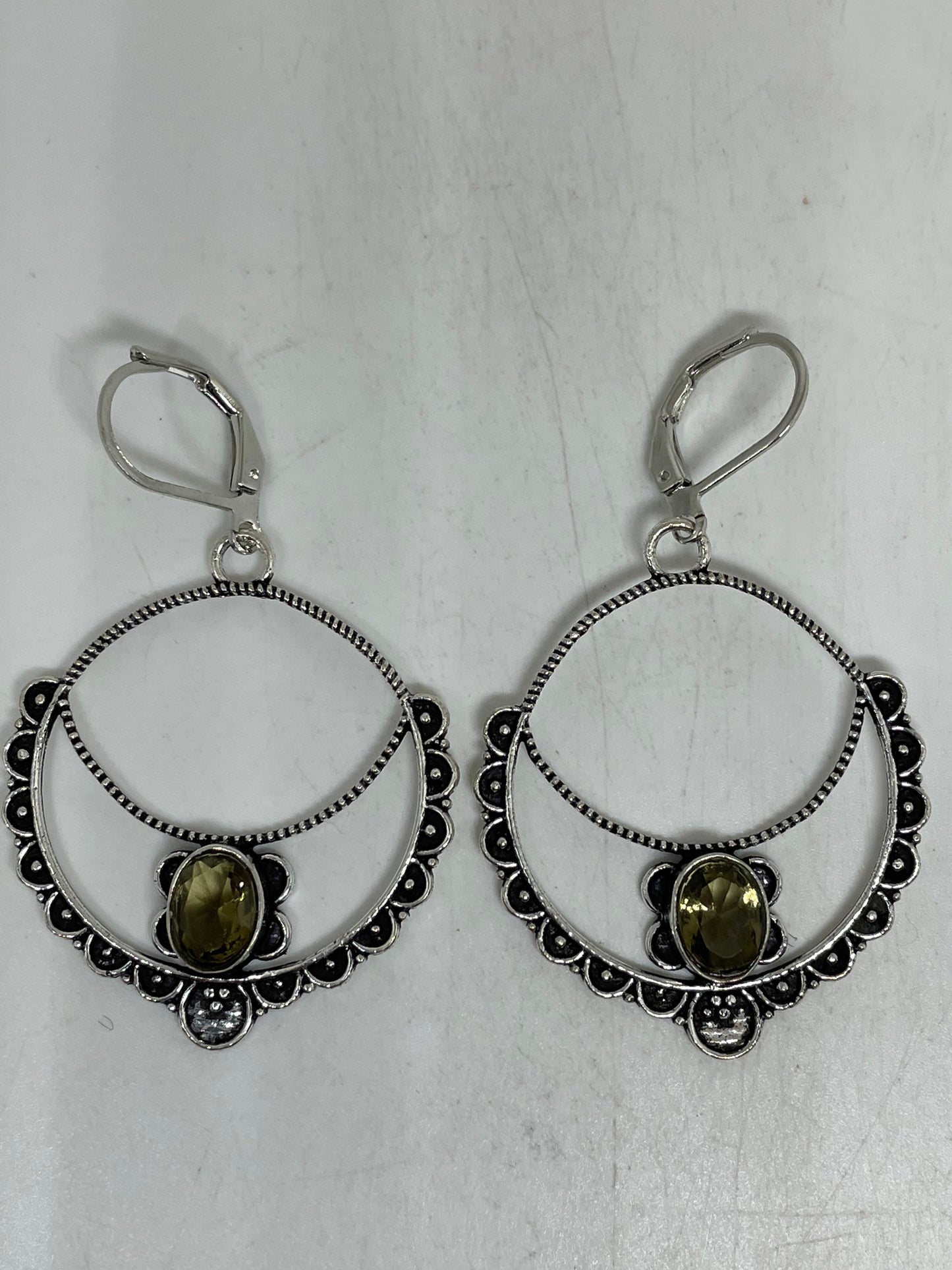 Vintage Smoky Topaz LeverBack Earrings 925 Sterling Silver Dangle