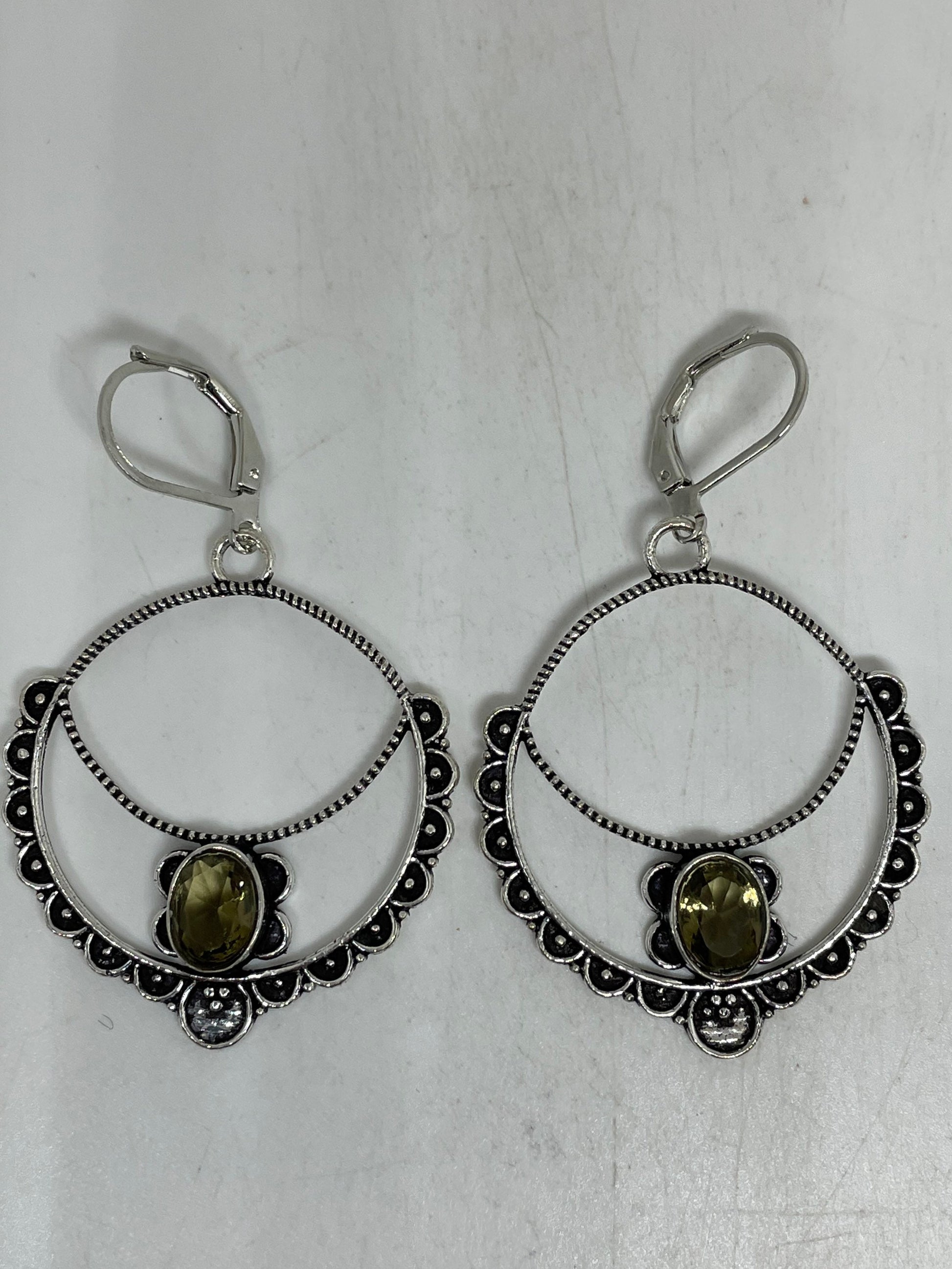 Vintage Smoky Topaz LeverBack Earrings 925 Sterling Silver Dangle