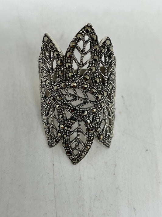 Vintage Swiss Marcasite 925 Sterling Silver Gothic Band Ring Size 7