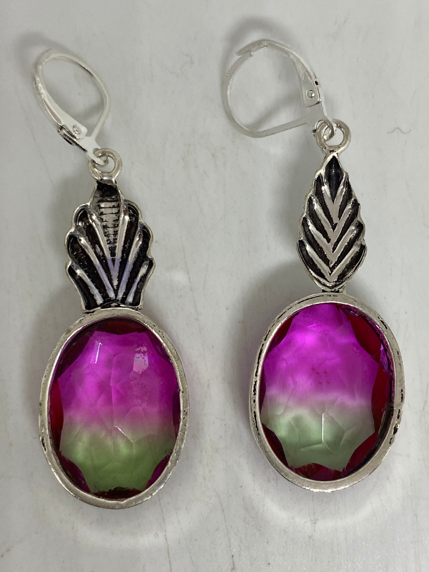 Antique Vintage Purple Volcanic Glass Silver Dangle Earrings