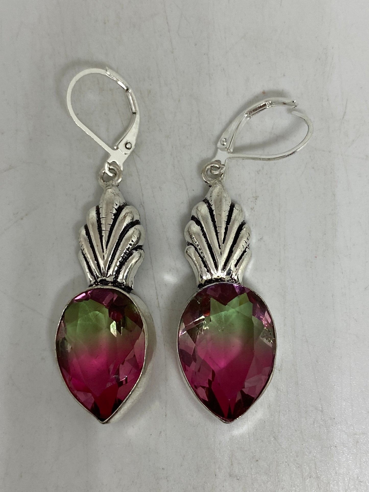 Antique Vintage Purple Volcanic Glass Silver Dangle Earrings