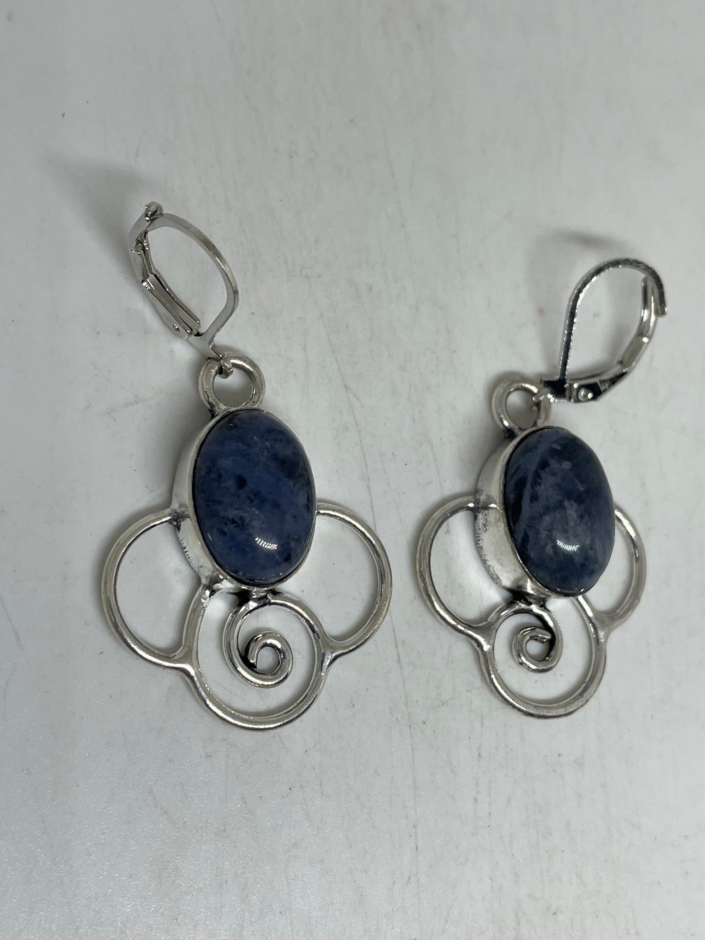 Vintage Blue Lapis Lazuli Earrings Silver Dangle