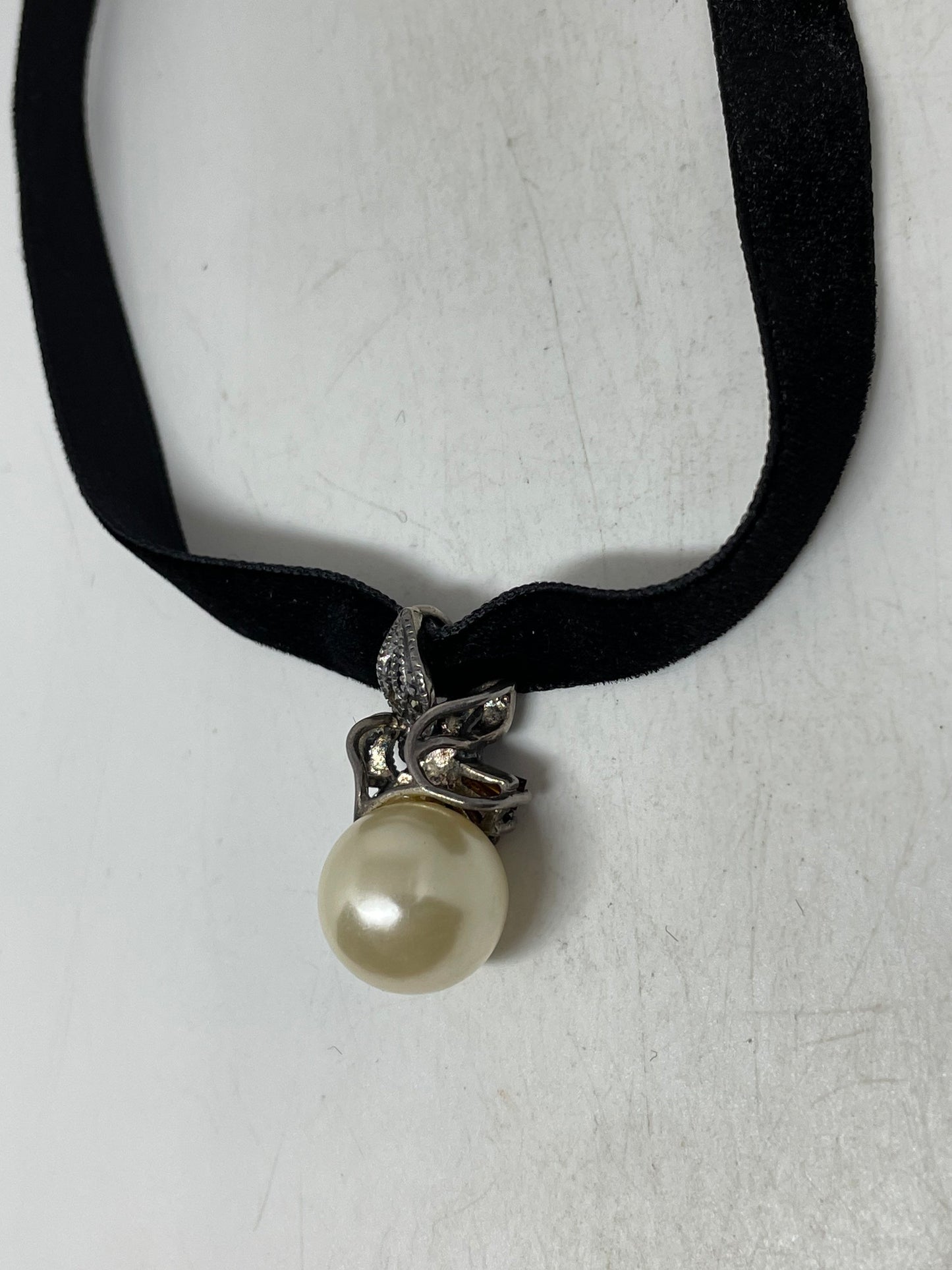 Vintage White Sapphire 925 Sterling Silver Mother of Pearl Dangle Pendant Necklace