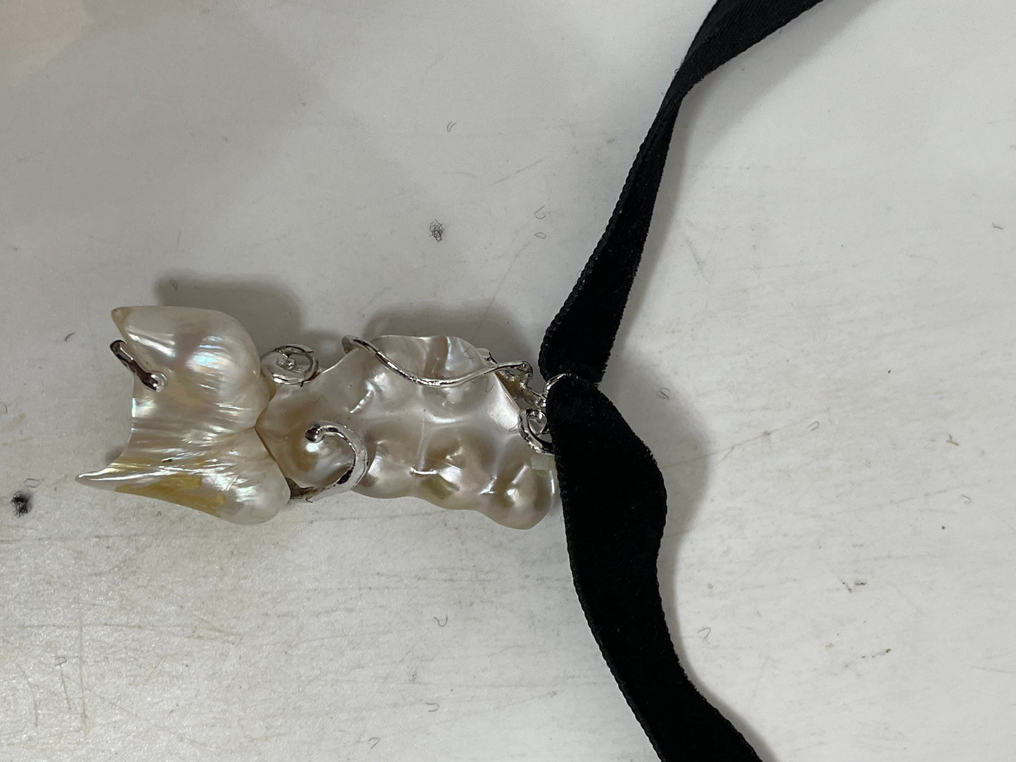 Vintage White Sapphire 925 Sterling Silver Mother of Pearl Dangle Pendant Necklace