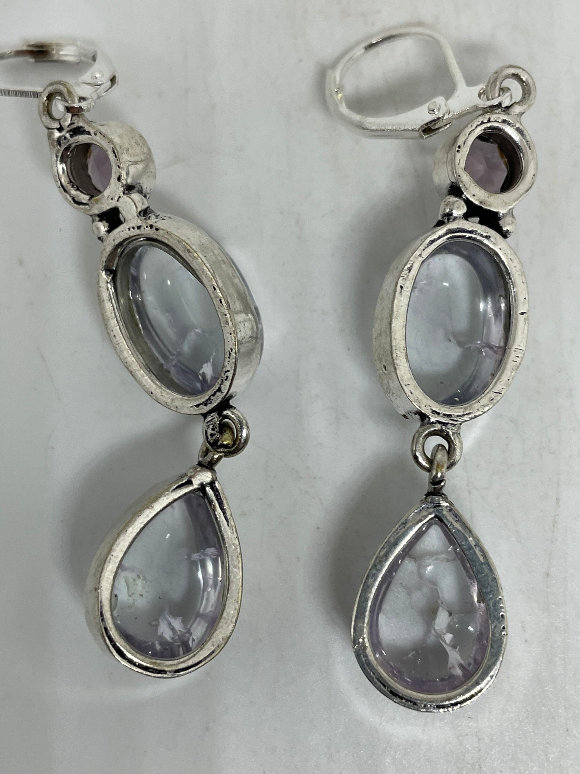 Vintage Clear Quartz Earrings 925 Sterling Silver