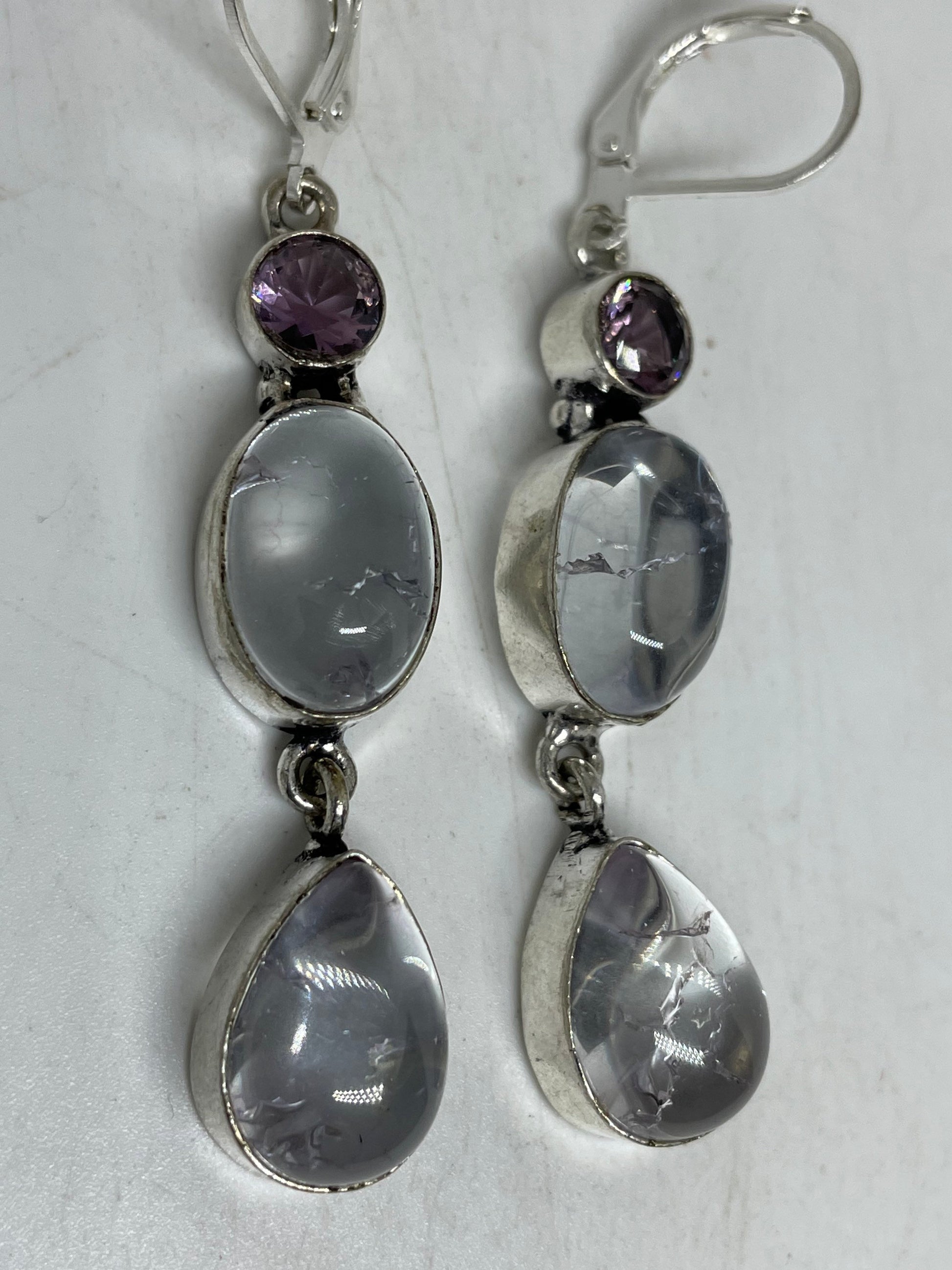 Vintage Clear Quartz Earrings 925 Sterling Silver