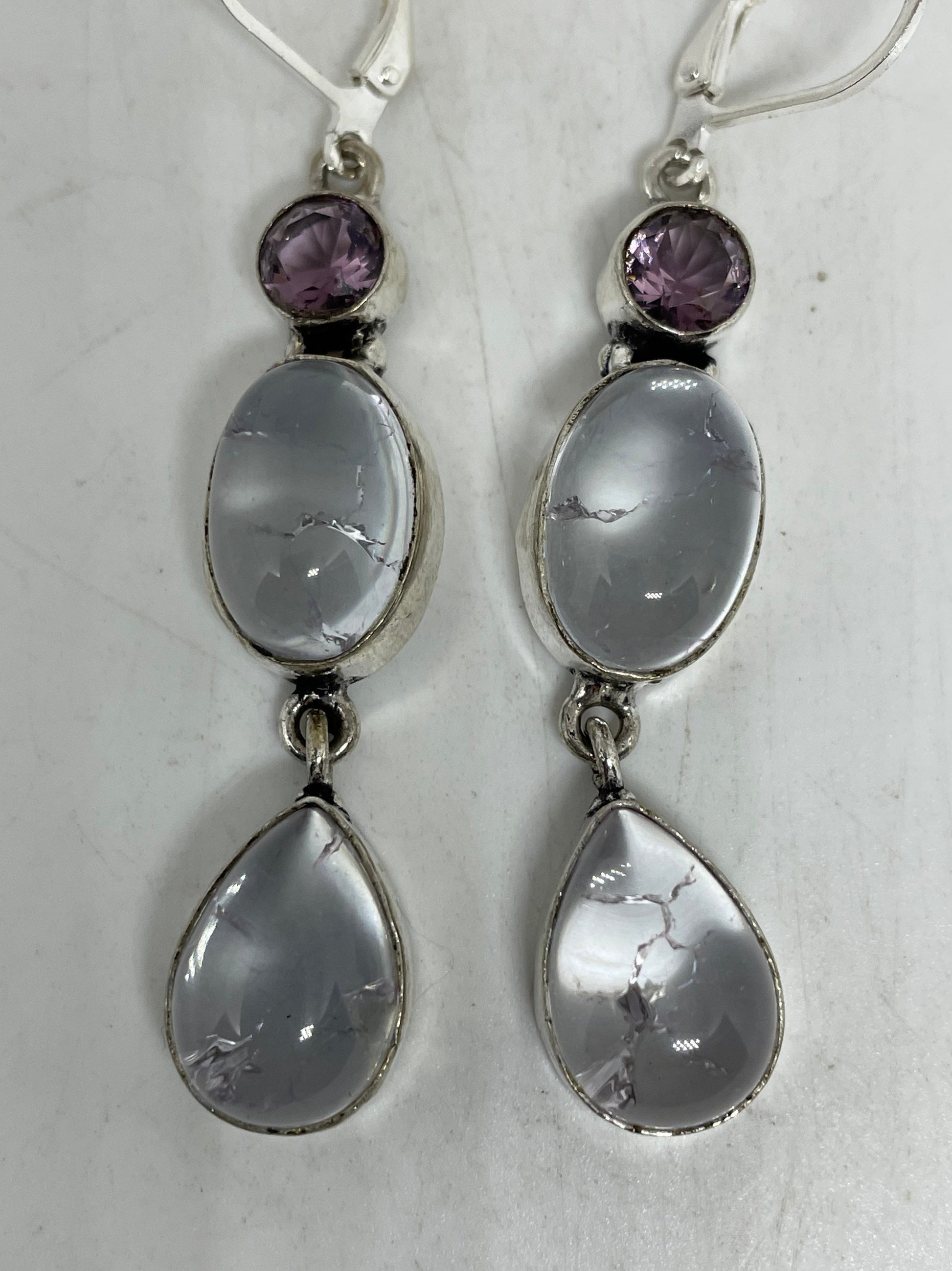 Vintage Clear Quartz Earrings 925 Sterling Silver