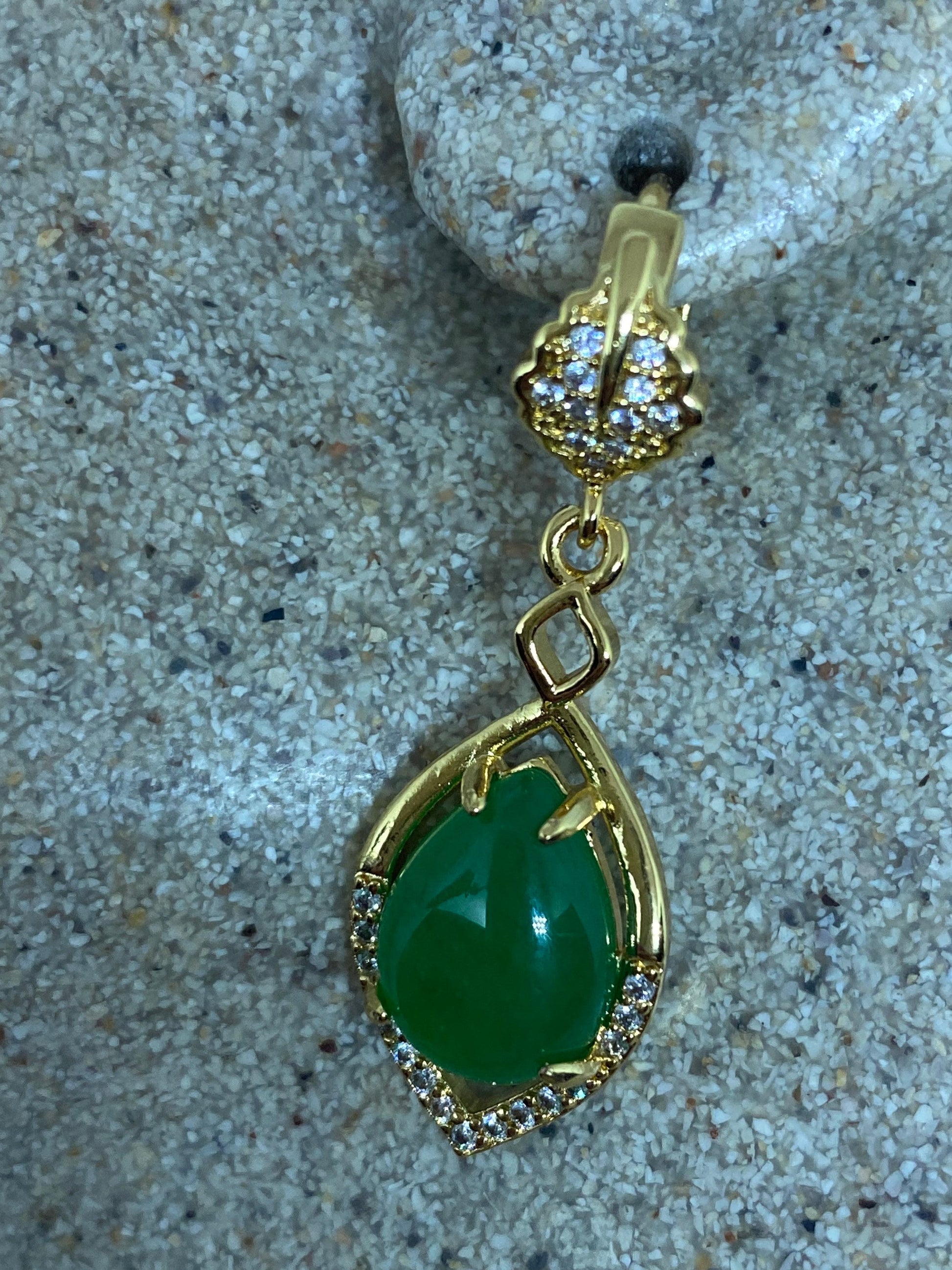 Vintage Fun Green Jade Gemstone Gold Rhodium Bronze Earrings