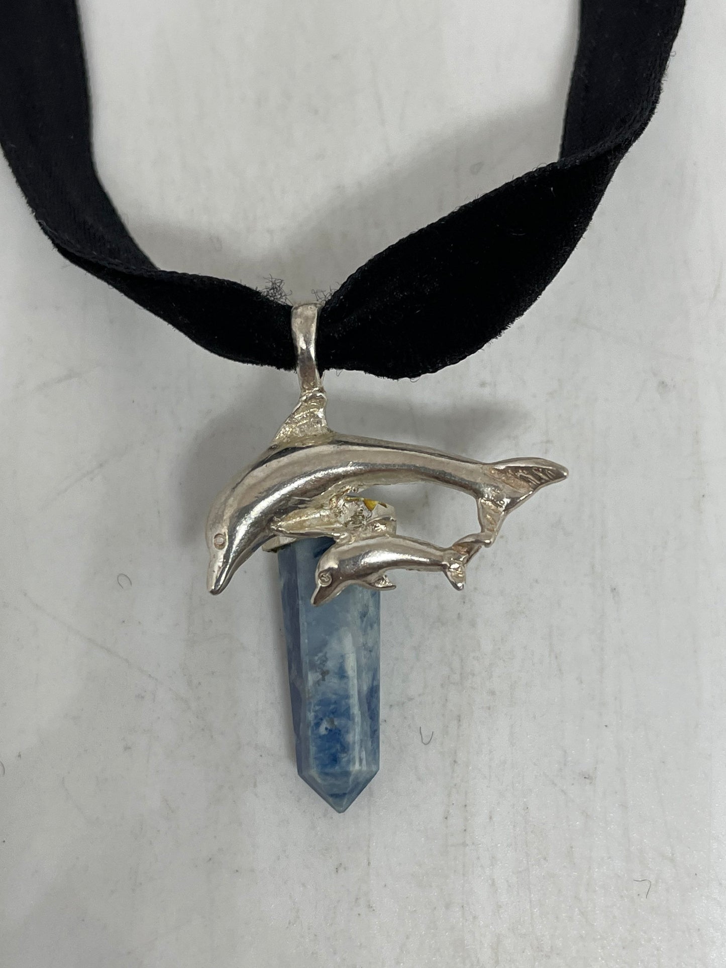 Vintage Dolphin Choker Blue Sodalite 925 Sterling Silver Necklace