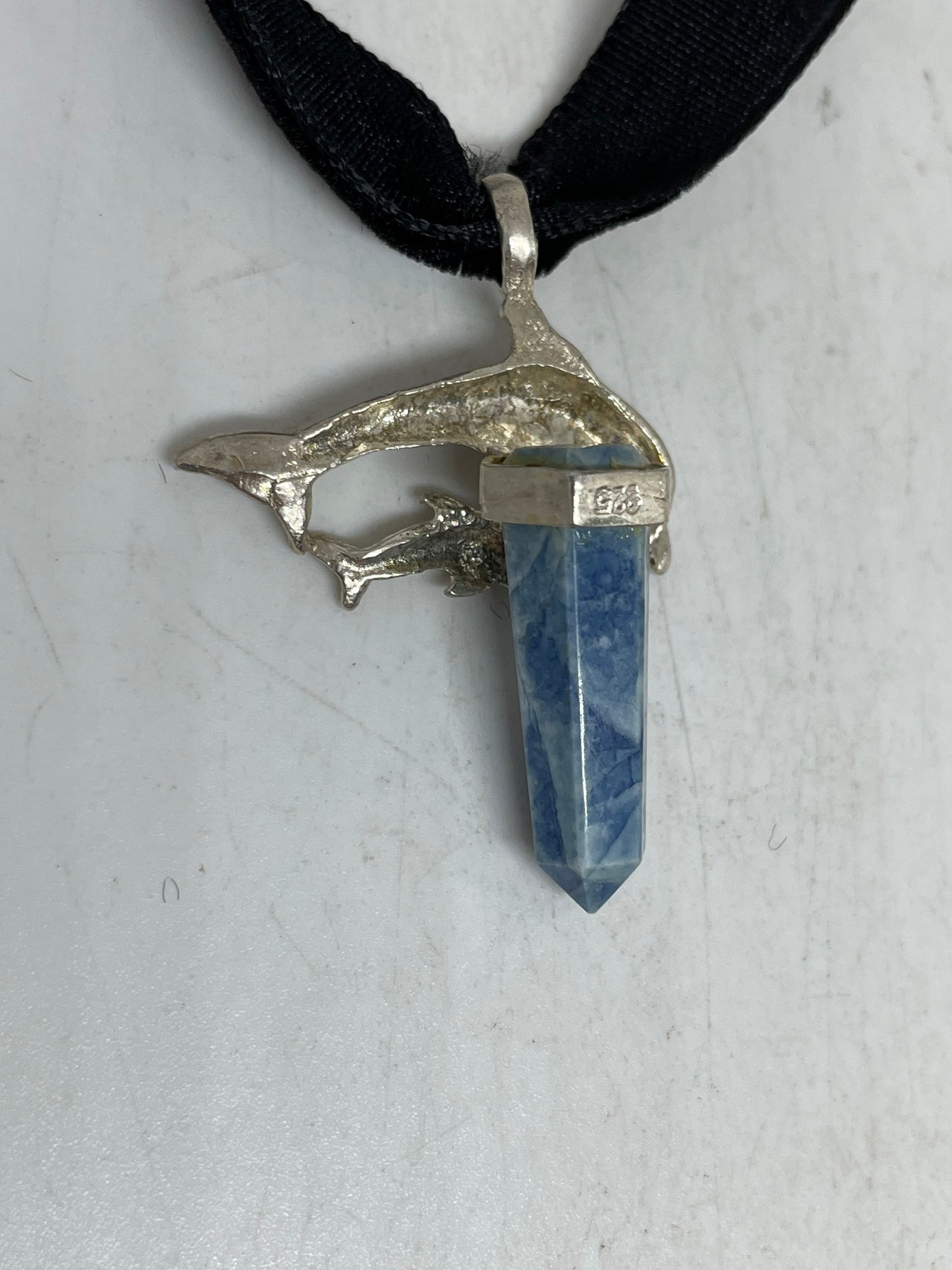 Vintage Dolphin Choker Blue Sodalite 925 Sterling Silver Necklace