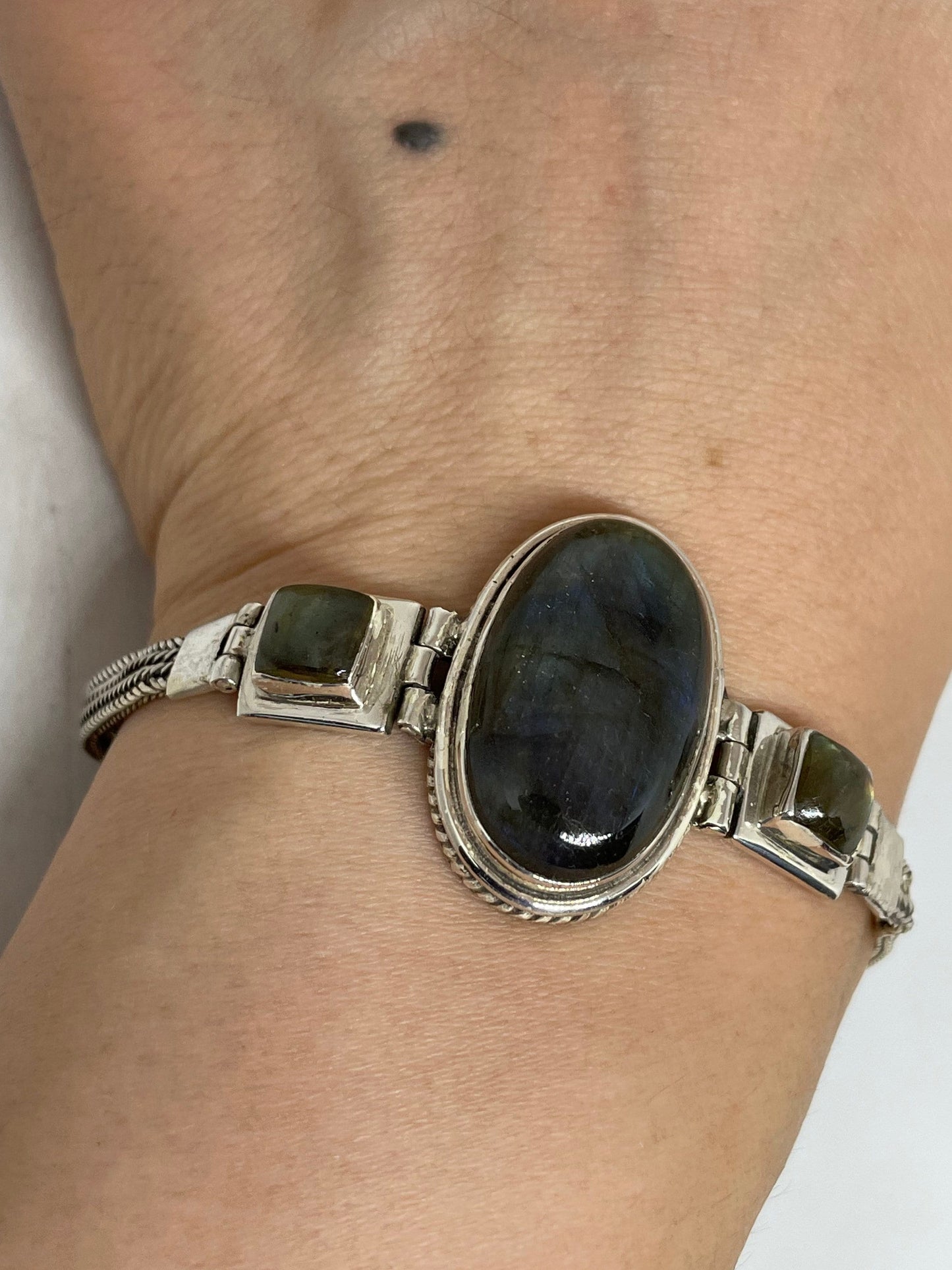 Handmade Turkish Ottoman Styled 925 Sterling Silver Labradorite Bracelet