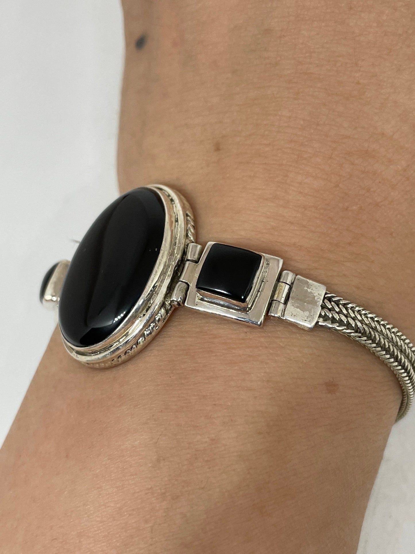 Handmade Turkish Ottoman Styled 925 Sterling Silver Black Onyx Bracelet