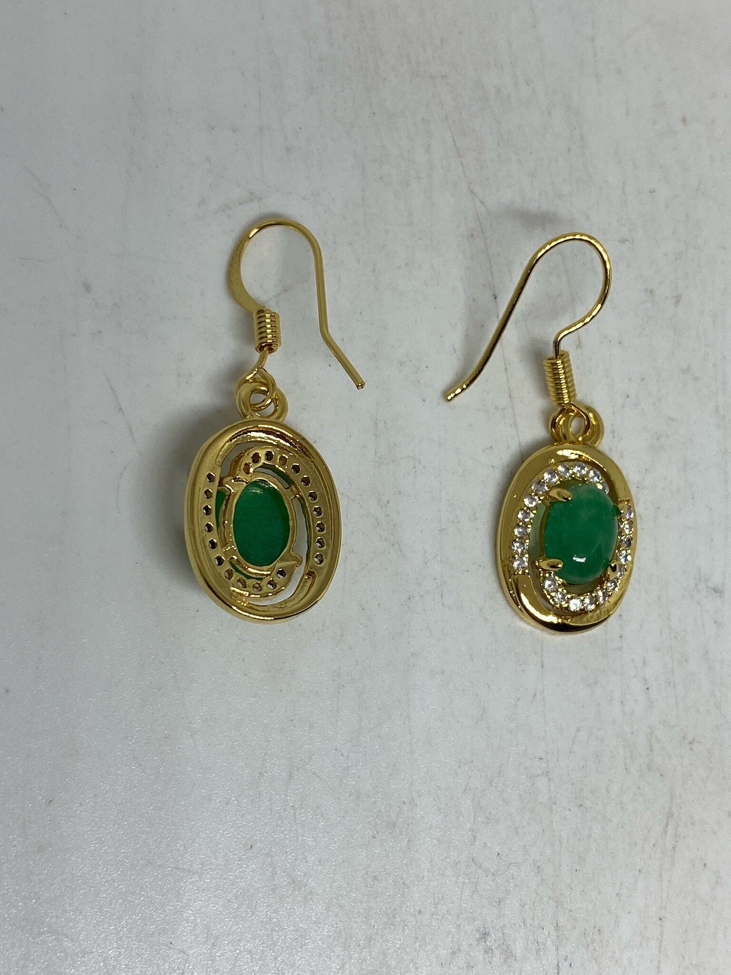 Vintage Fun Green Jade Gemstone Gold Rhodium Bronze Earrings