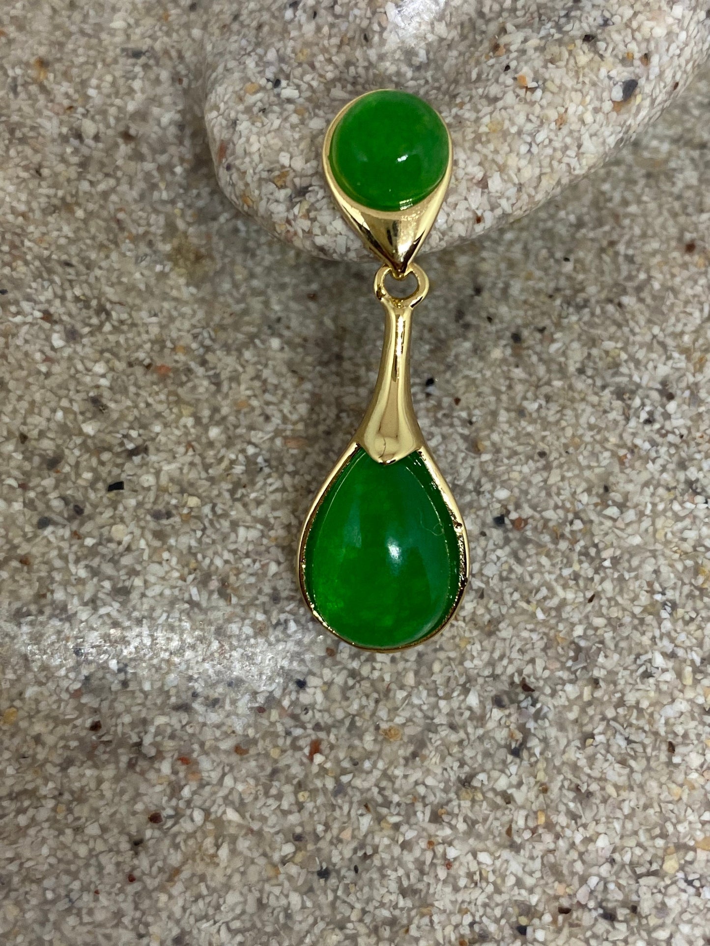 Vintage Fun Green jade gemstone gold rhodium bronze earrings