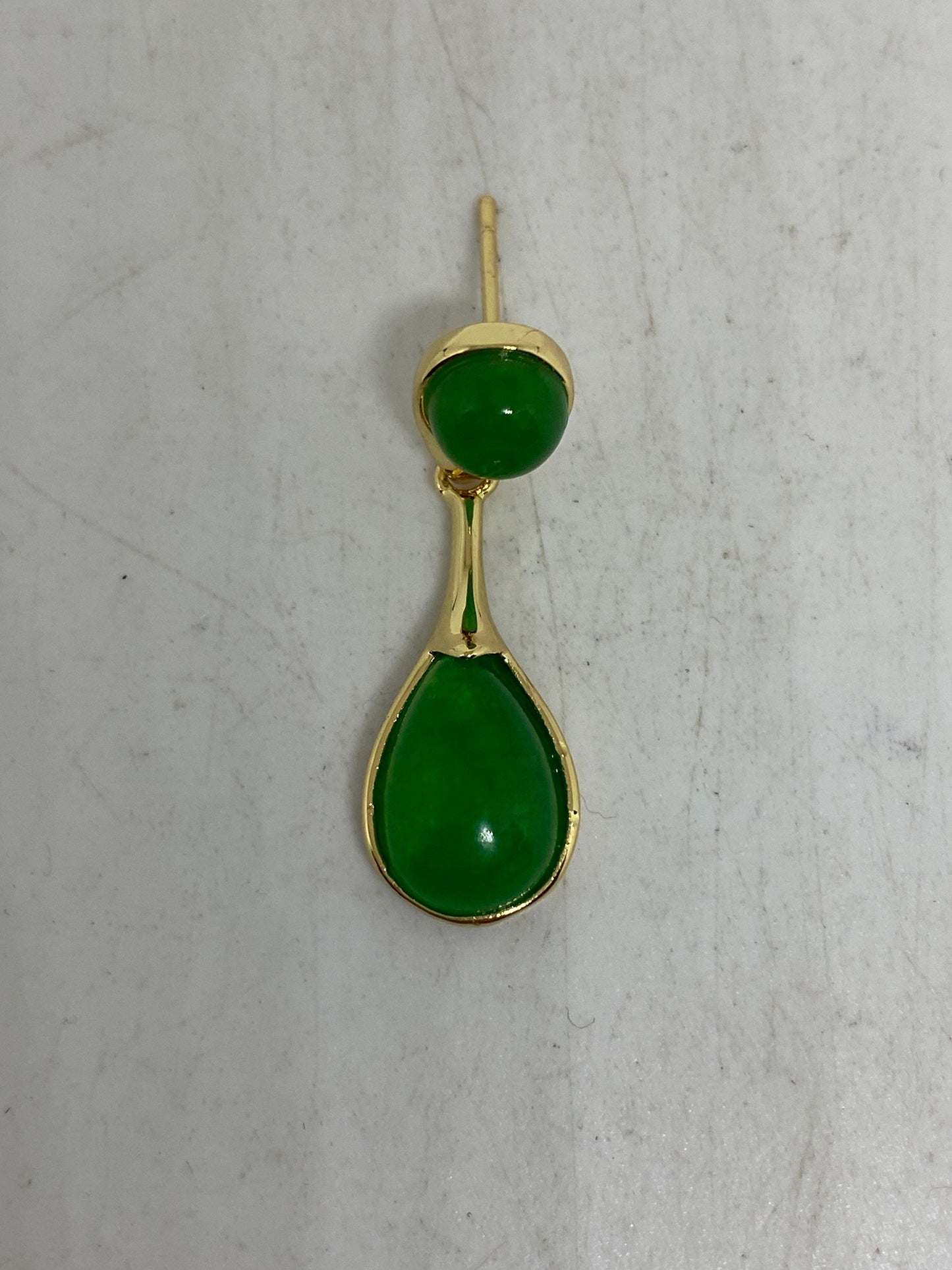 Vintage Fun Green jade gemstone gold rhodium bronze earrings