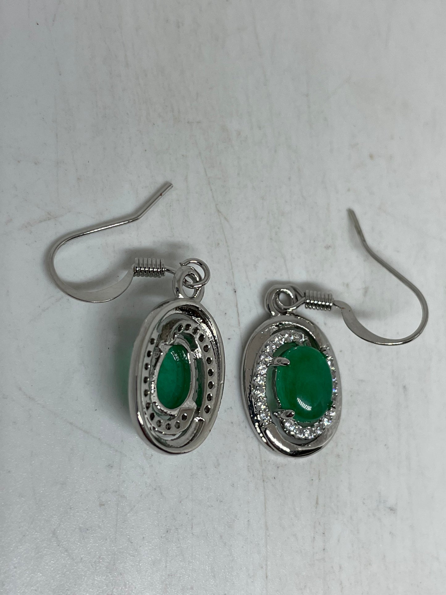 Vintage Fun Green Jade Gemstone Rhodium Bronze Earrings