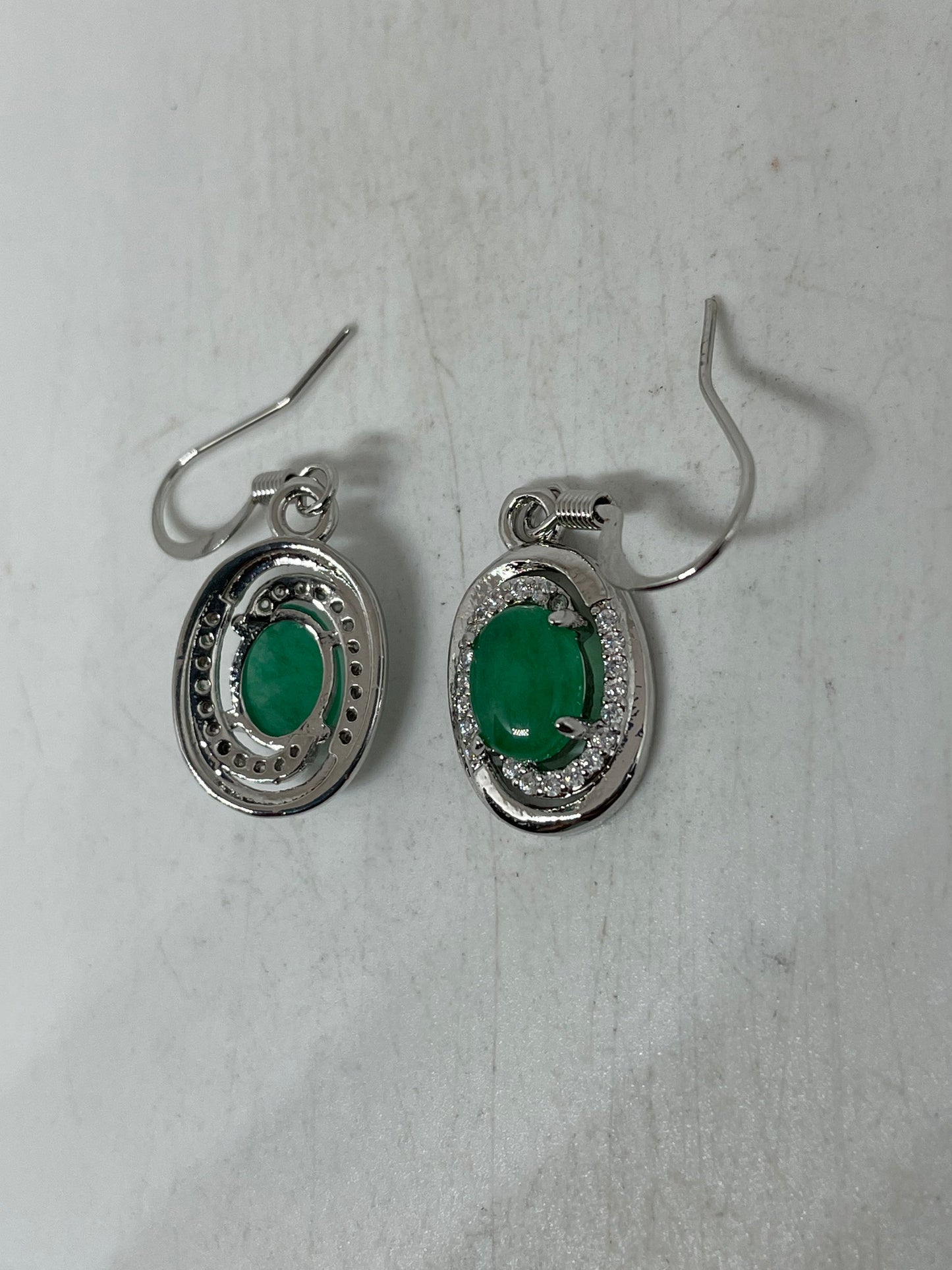 Vintage Fun Green Jade Gemstone Rhodium Bronze Earrings