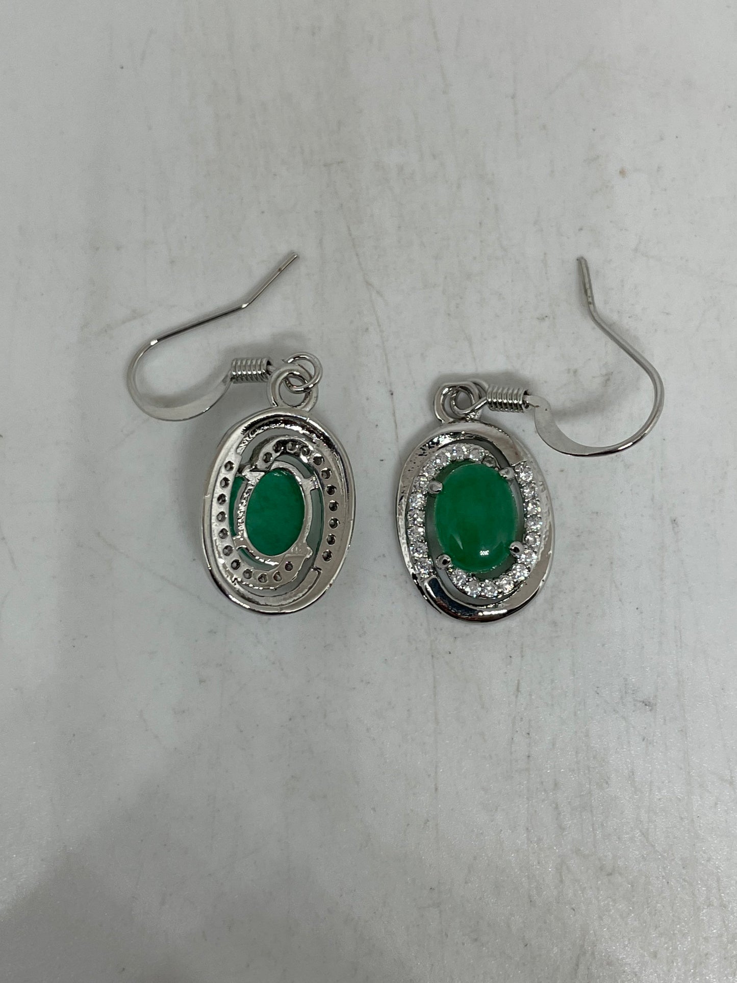 Vintage Fun Green Jade Gemstone Rhodium Bronze Earrings