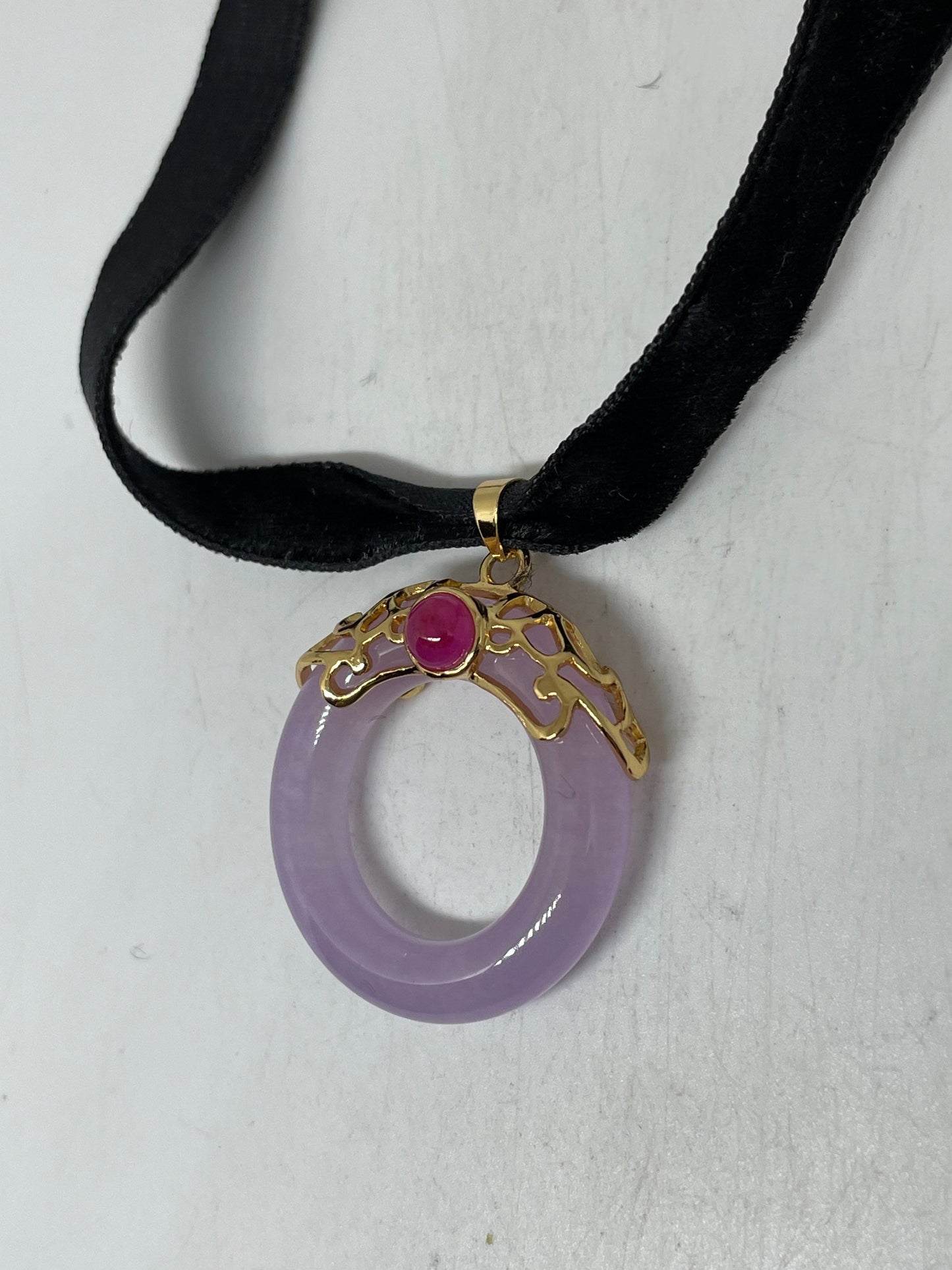 Vintage Lavender Jade Choker Silver Finish Necklace Pendant