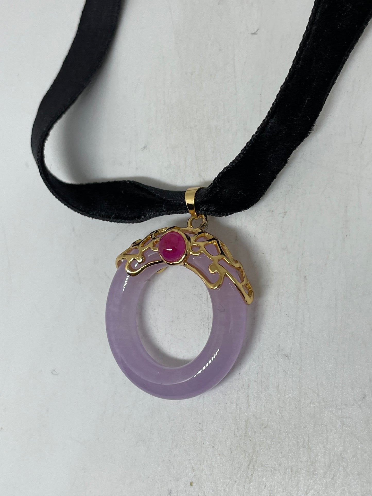 Vintage Lavender Jade Choker Silver Finish Necklace Pendant